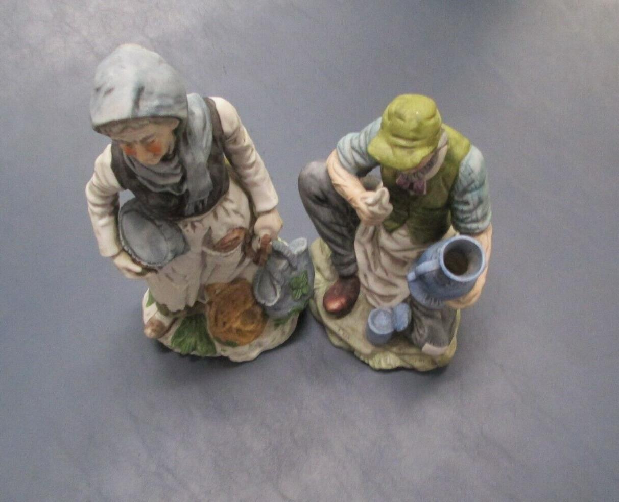 2 Pc Set Porcelain Vintage Painted Figures Figurines 11 inches tall