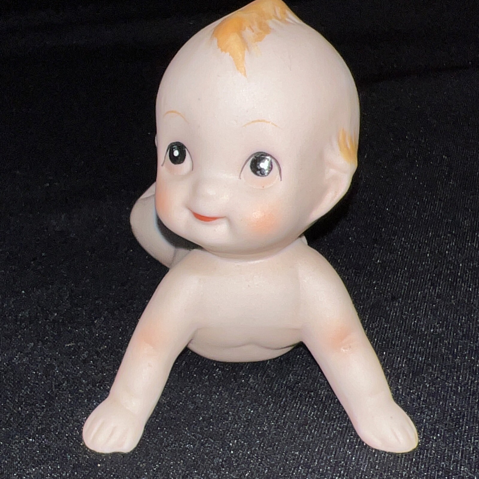 Vintage Lefton Kewpie Baby Doll Bisque Figurine Blue Wing Angel Cupid on Tummy