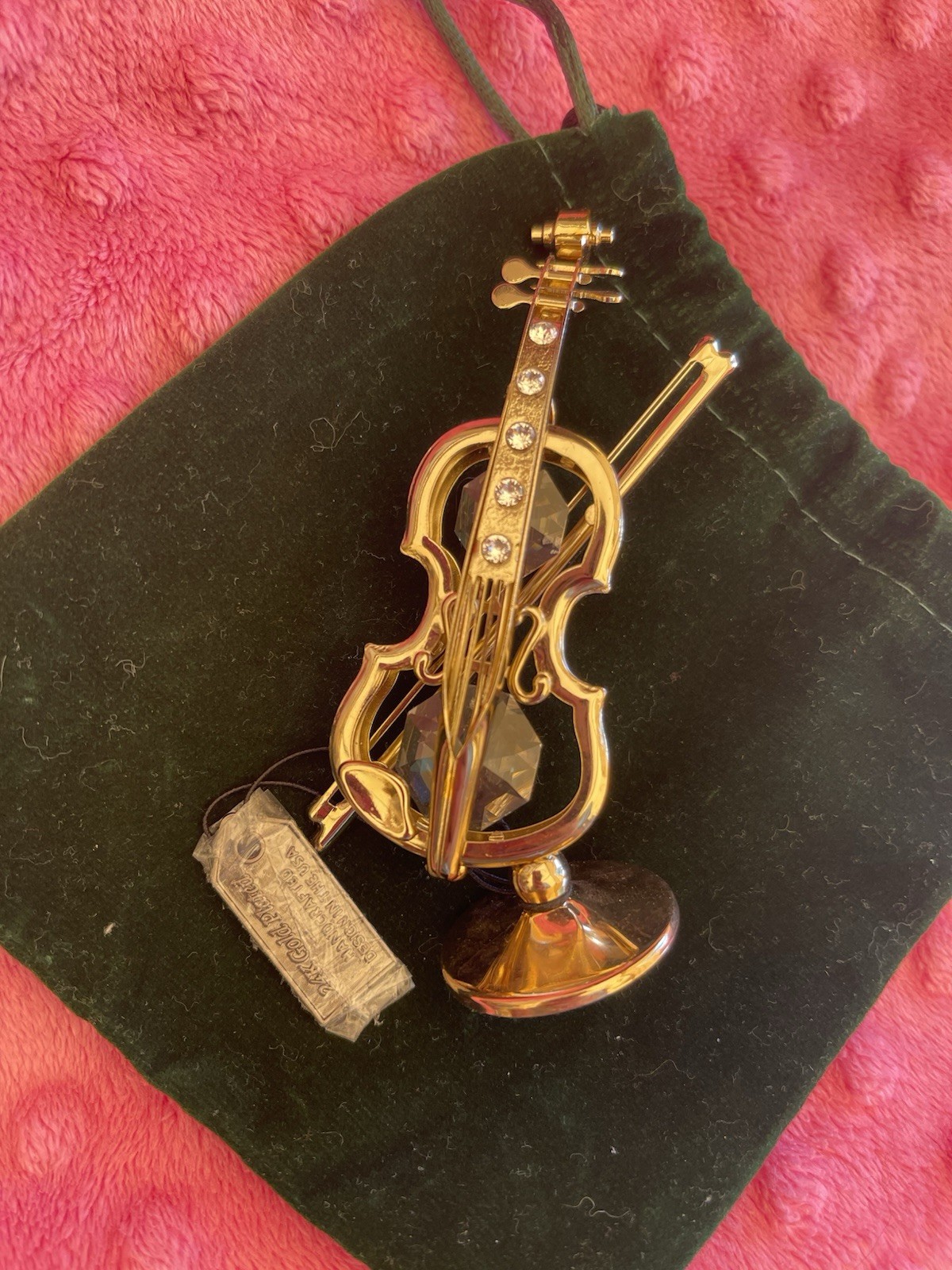 Matashi Crystals Gold Plated Violin Figurine with Clear Crystals, Boxed