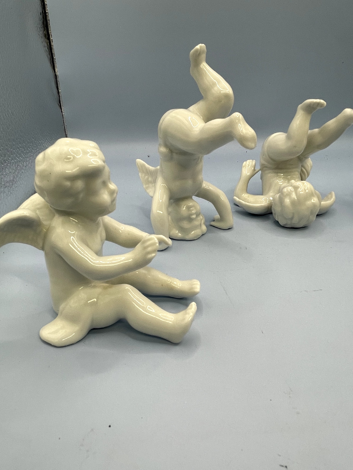 Vtg Fitz & Floyd White Porcelain Tumbling Angel Cherub (x5)Japan See Description