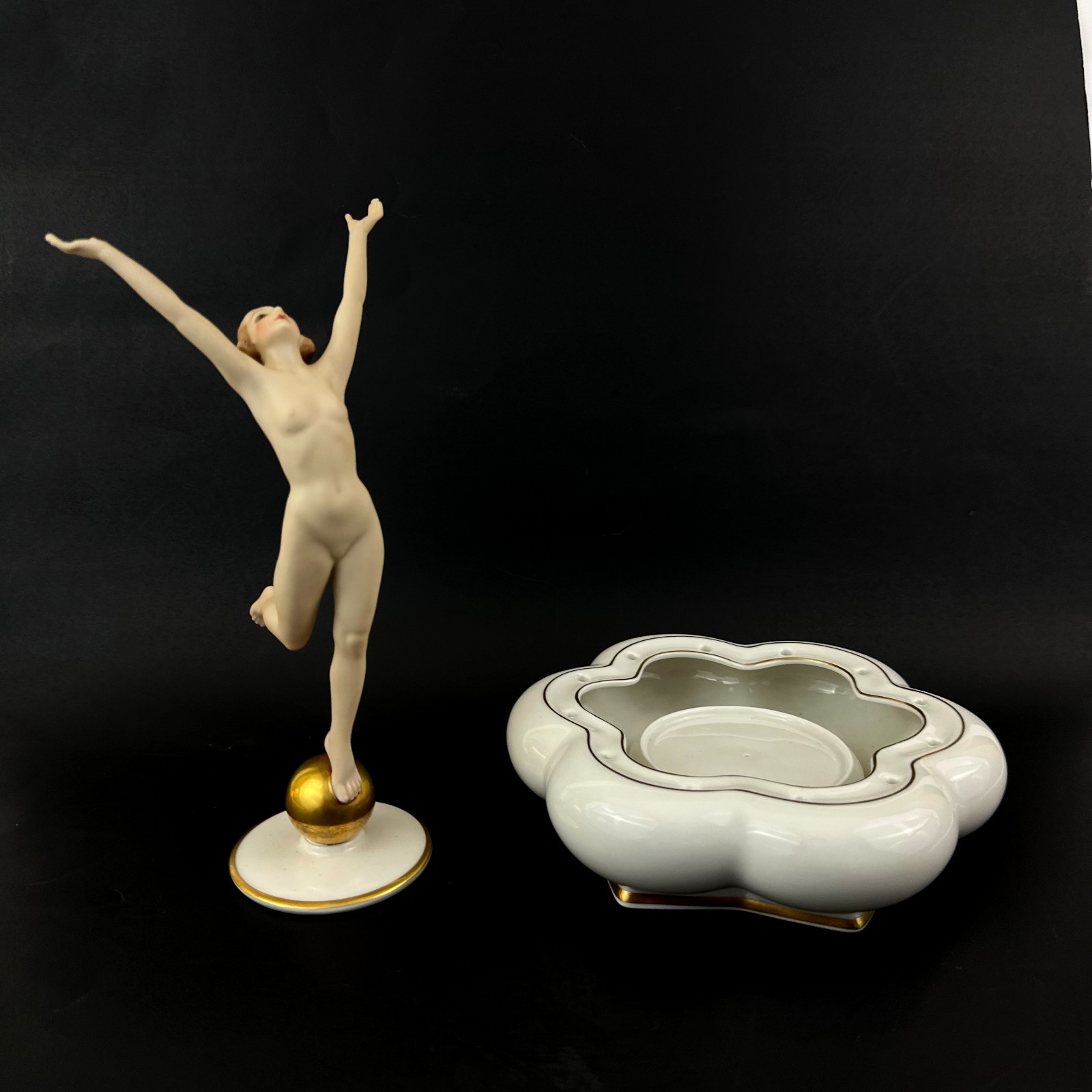 Hutschenreuther Karl Tutter Sonnenkind Sun Child Nude Lady on Gold Ball w/ Base