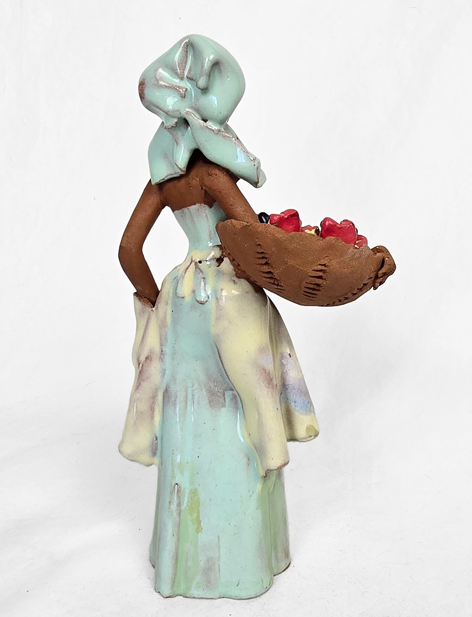 7.3″ Vintage Handmade Hand Painted Clay Woman Figurine S. America c. 1950s–1970s