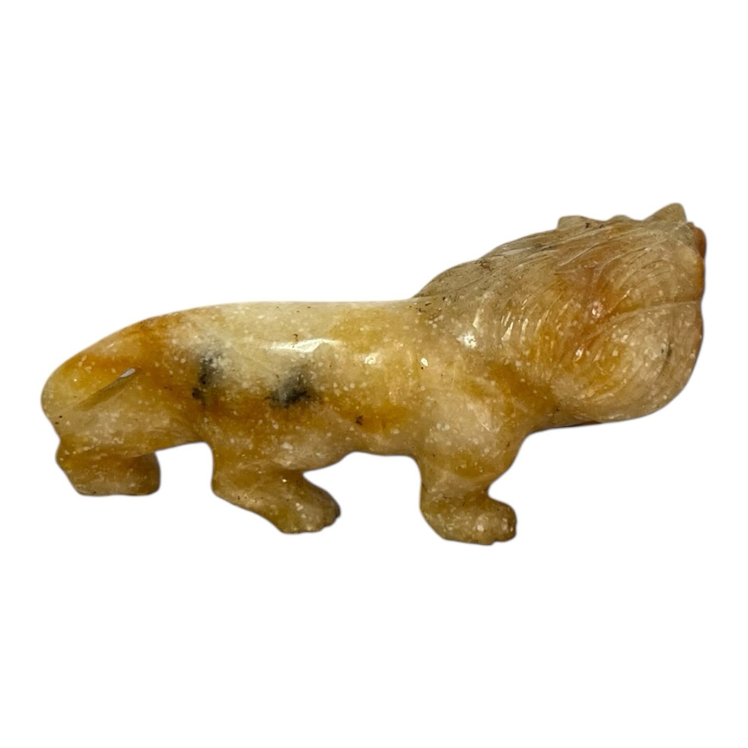 Vintage LION sculpture in natural Onyx Marble stone. 3” Long