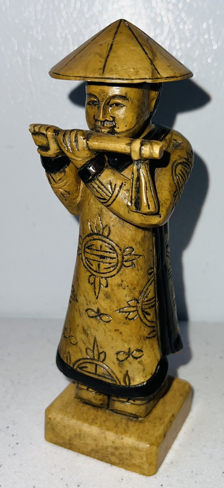 Vintage 6.75” Japanese Street Musician Stone 1 Lb 3.8 Oz Sculpture RARE SE10