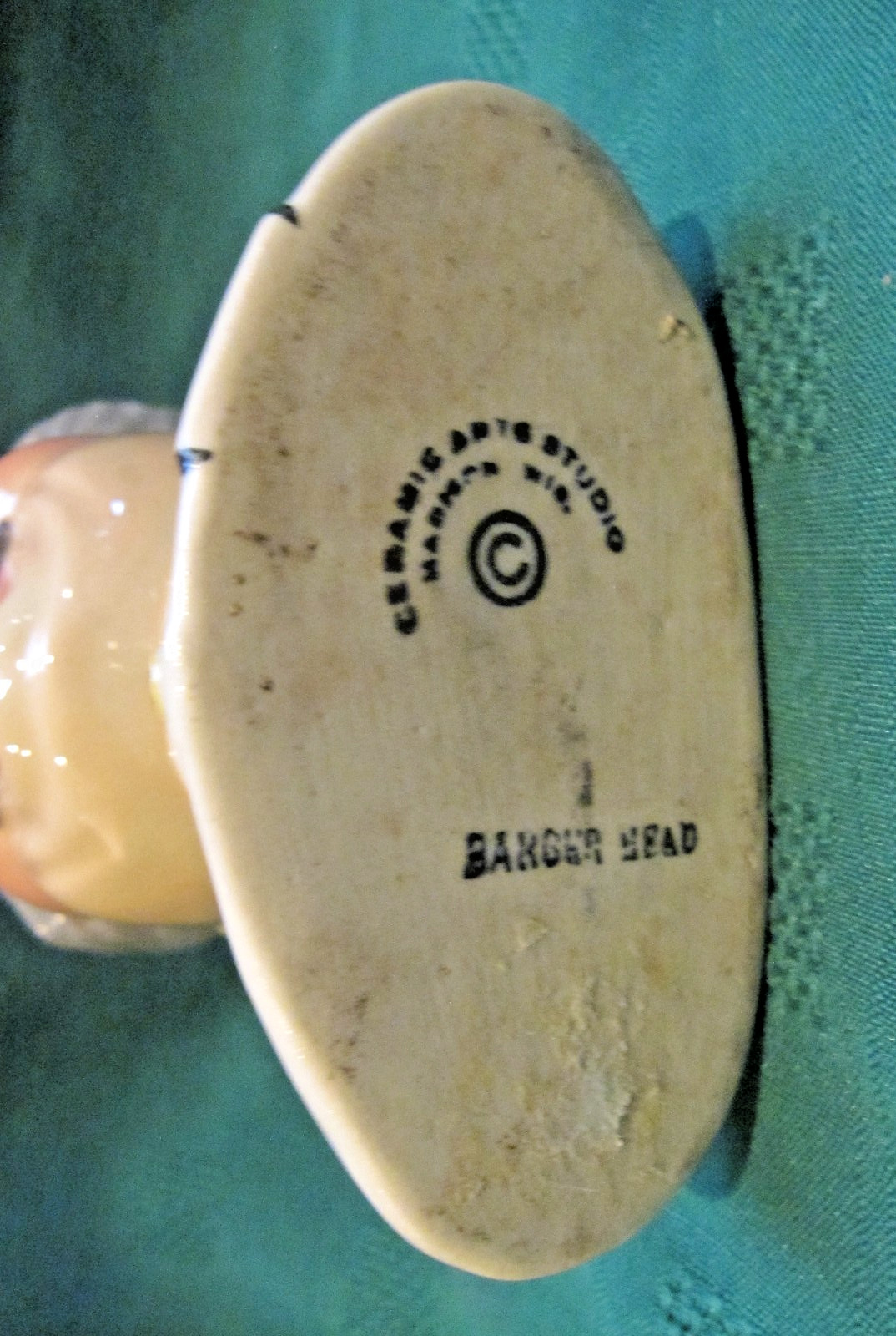 Vtg BANGER HEAD Ceramic Arts Studio Barber Shop Head Razor Blade Bank 4 3/4″