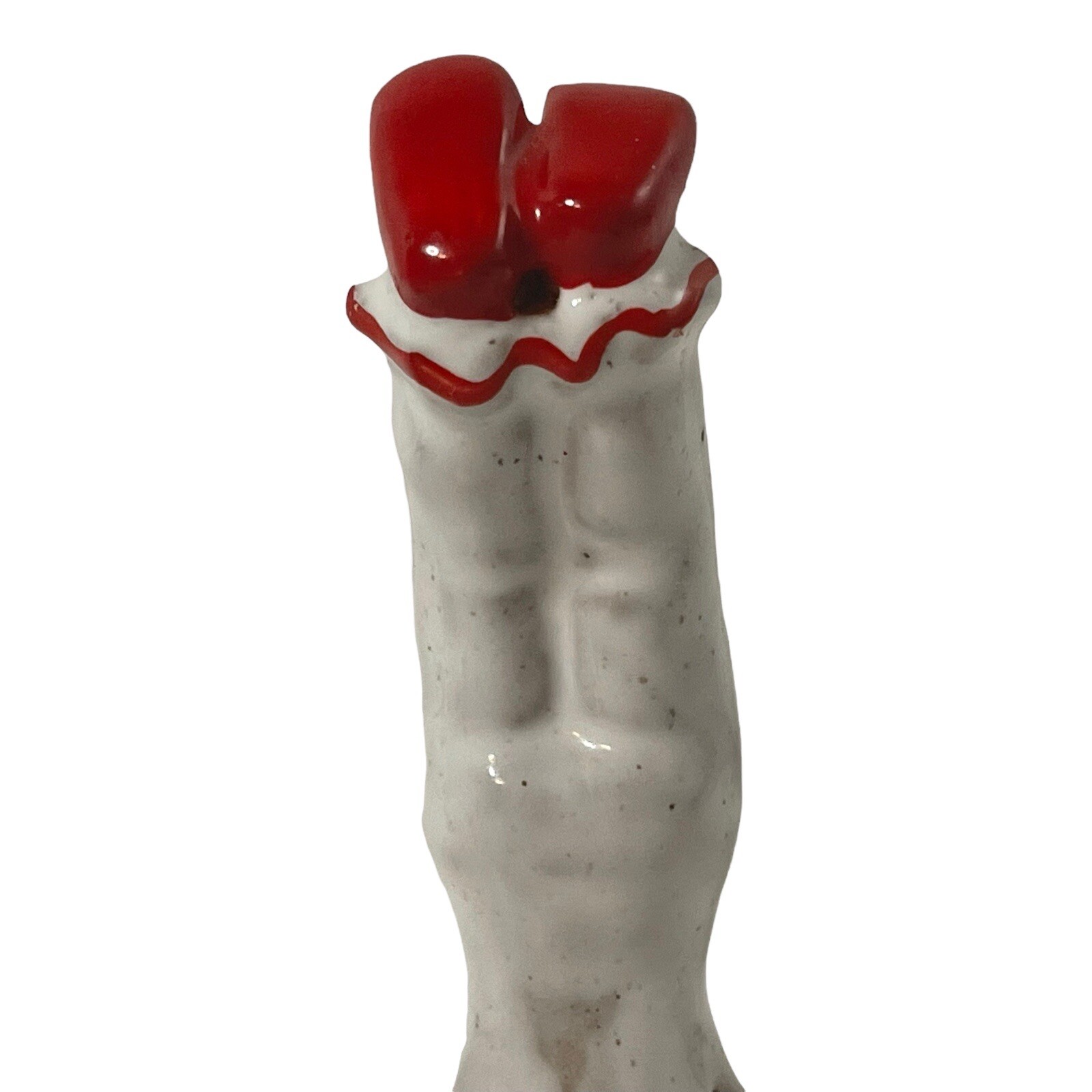 Clown Head Stand Figurine Red White Glazed Terra Cotta Clay 4.75″ Napcoware