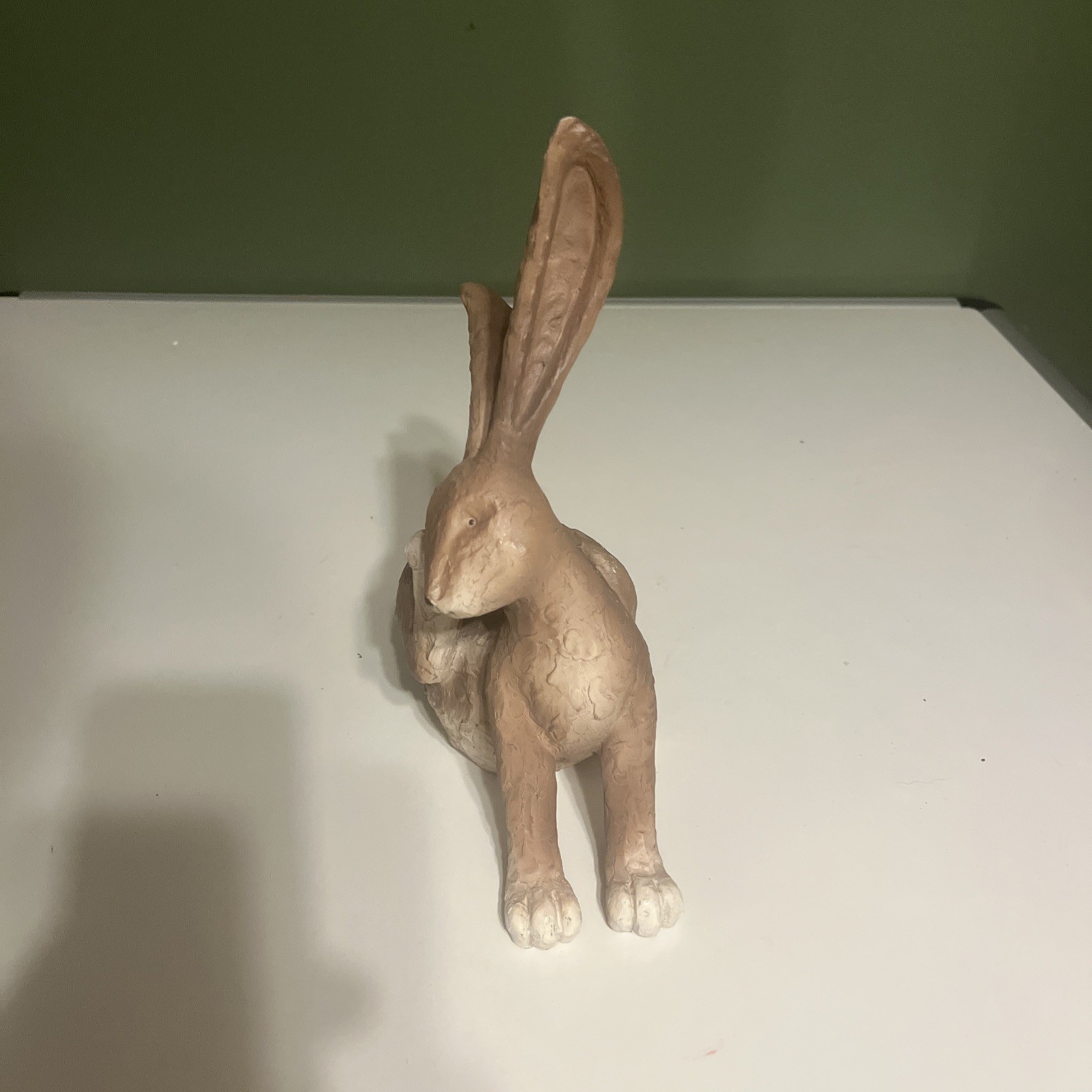 Bunny Sitting & Scratching Sculpture Made Of Resin/Ceramic 10×8” By Young’s Inc