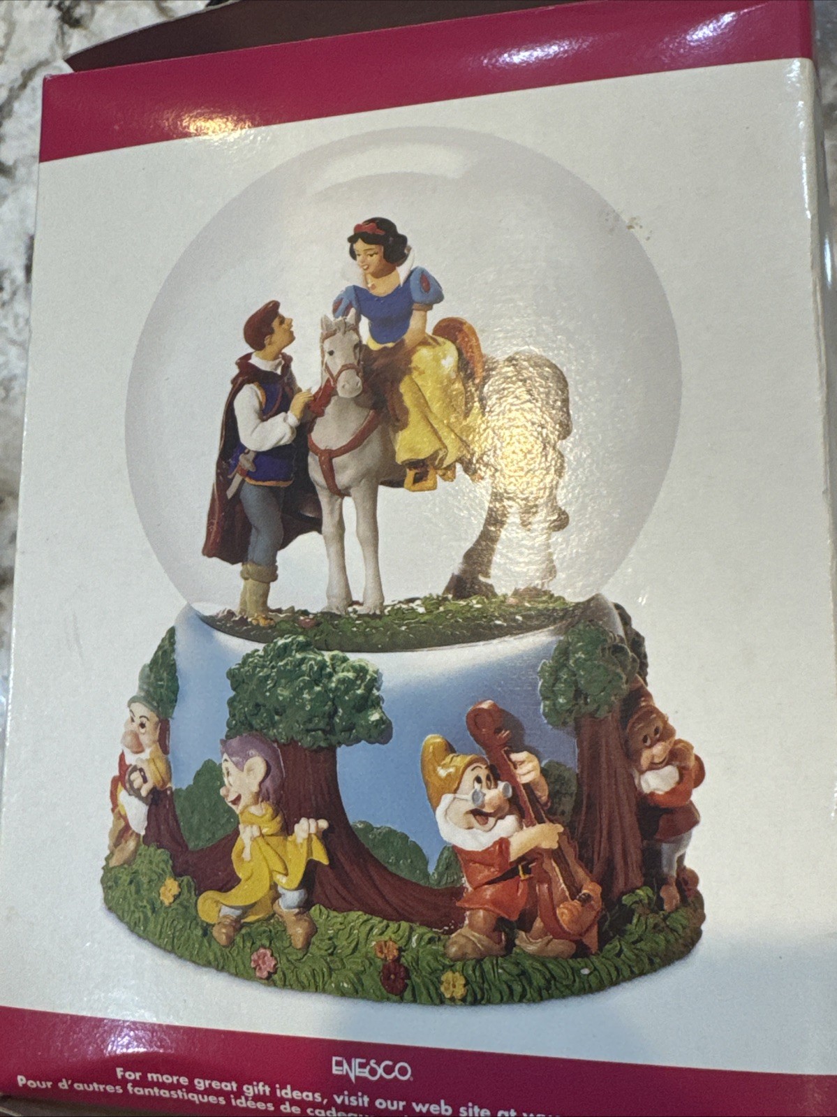 Vintage Snow White Seven Dwarfs Disney Musical Snow Globe I Love You Truly w Box