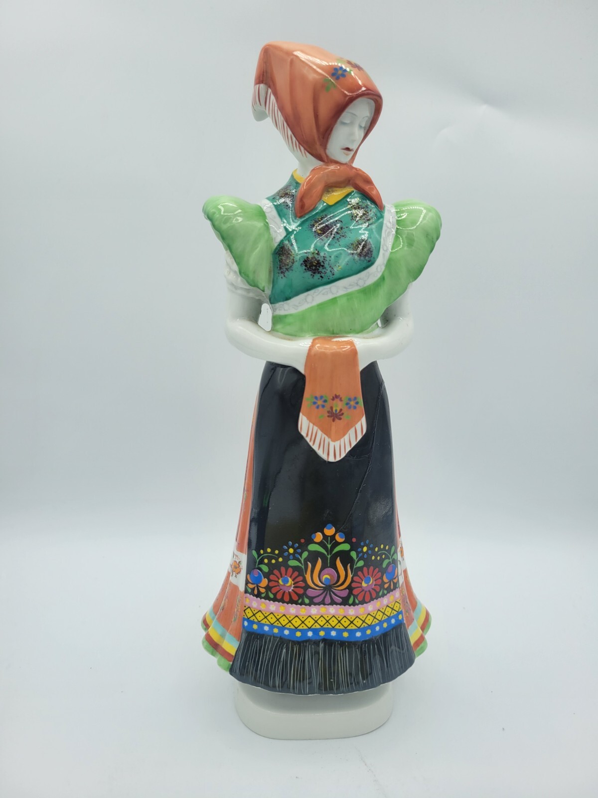 Hollohaza Porcelain Hungarian Woman in Folk Traditional Figurine 11.5″ *As Is*