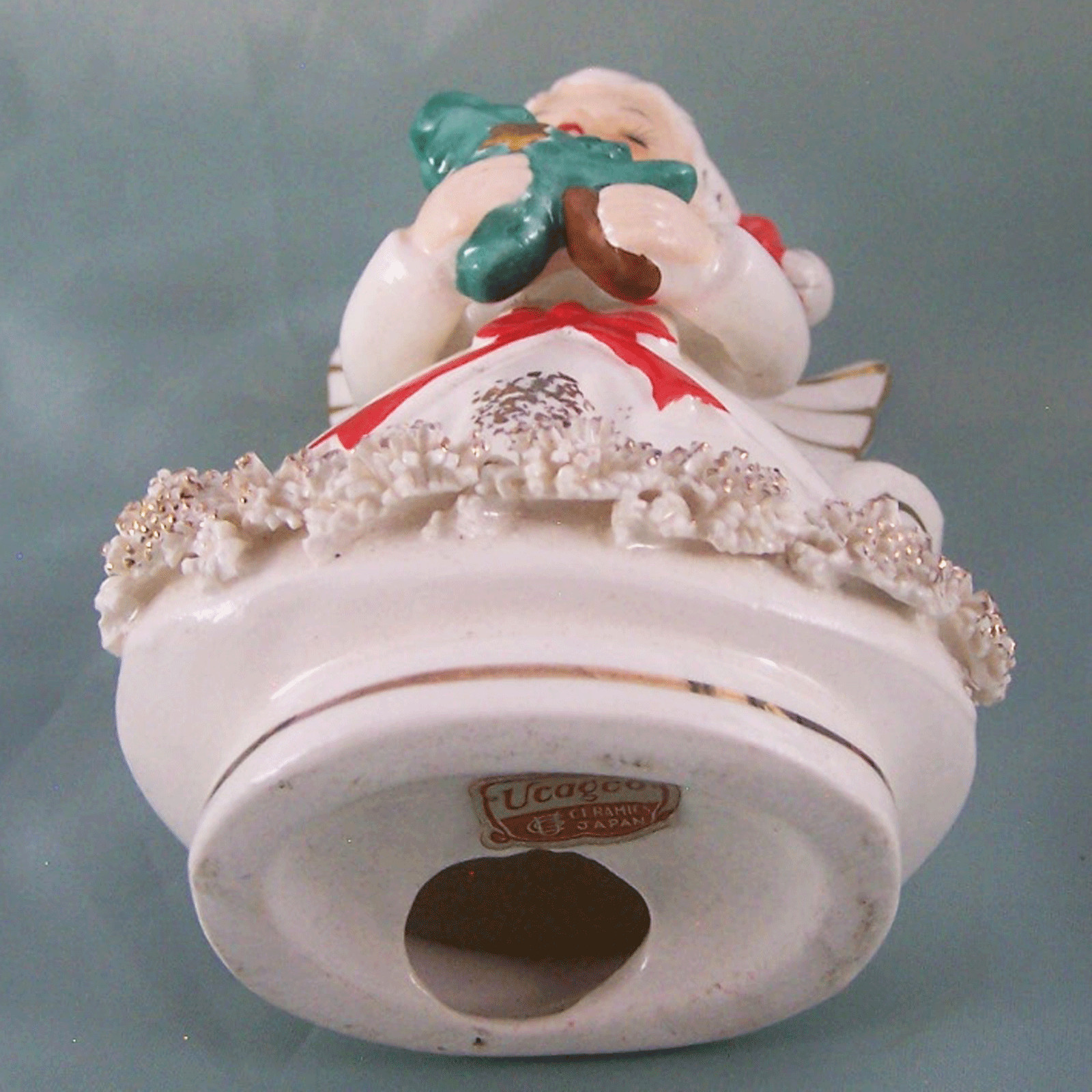Vtg. Ucago Spegetti Angel 5″ w/ Christmas Tree and Star Figurine Candleholder