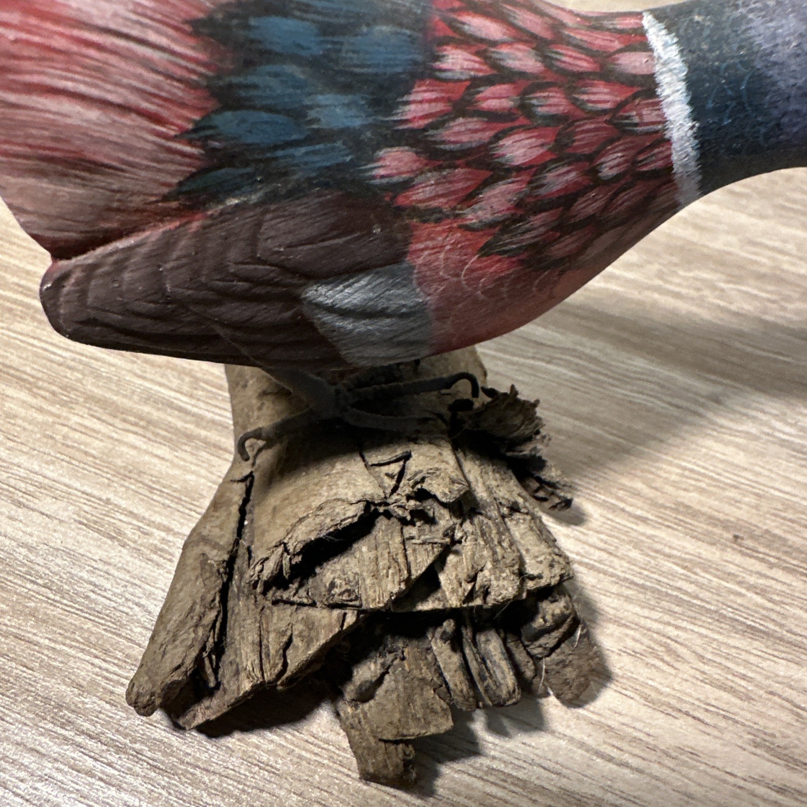 Vintage Handmade Hand Painted Wooden Pheasant Carving Folk Art Realism