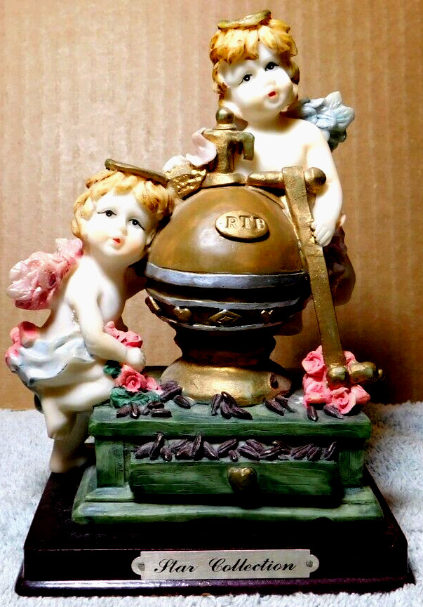 Star Collection~Two Cherubs Statues On A “RTB” Globe Ball Vintage