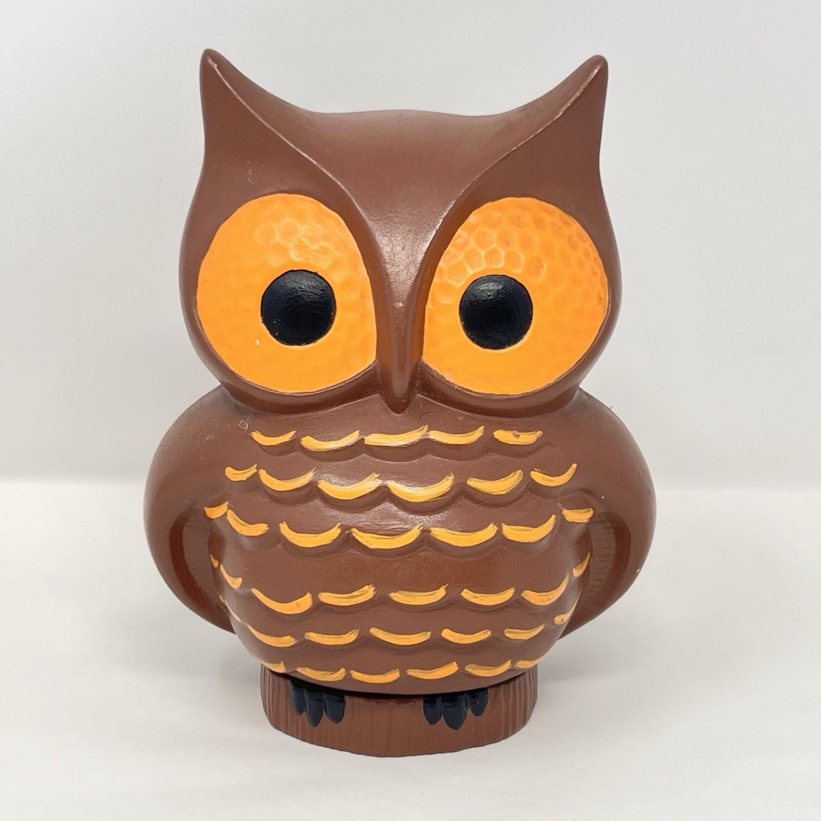 Vintage 1970’s Hobbyist 6″ Brown & Orange Ceramic Owl With Cap On Bottom MCM