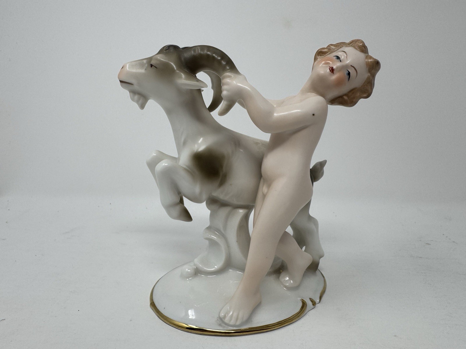 CHERUB PUTTI & GOAT Erphila Germany Vintage Antique Porcelain # 5012