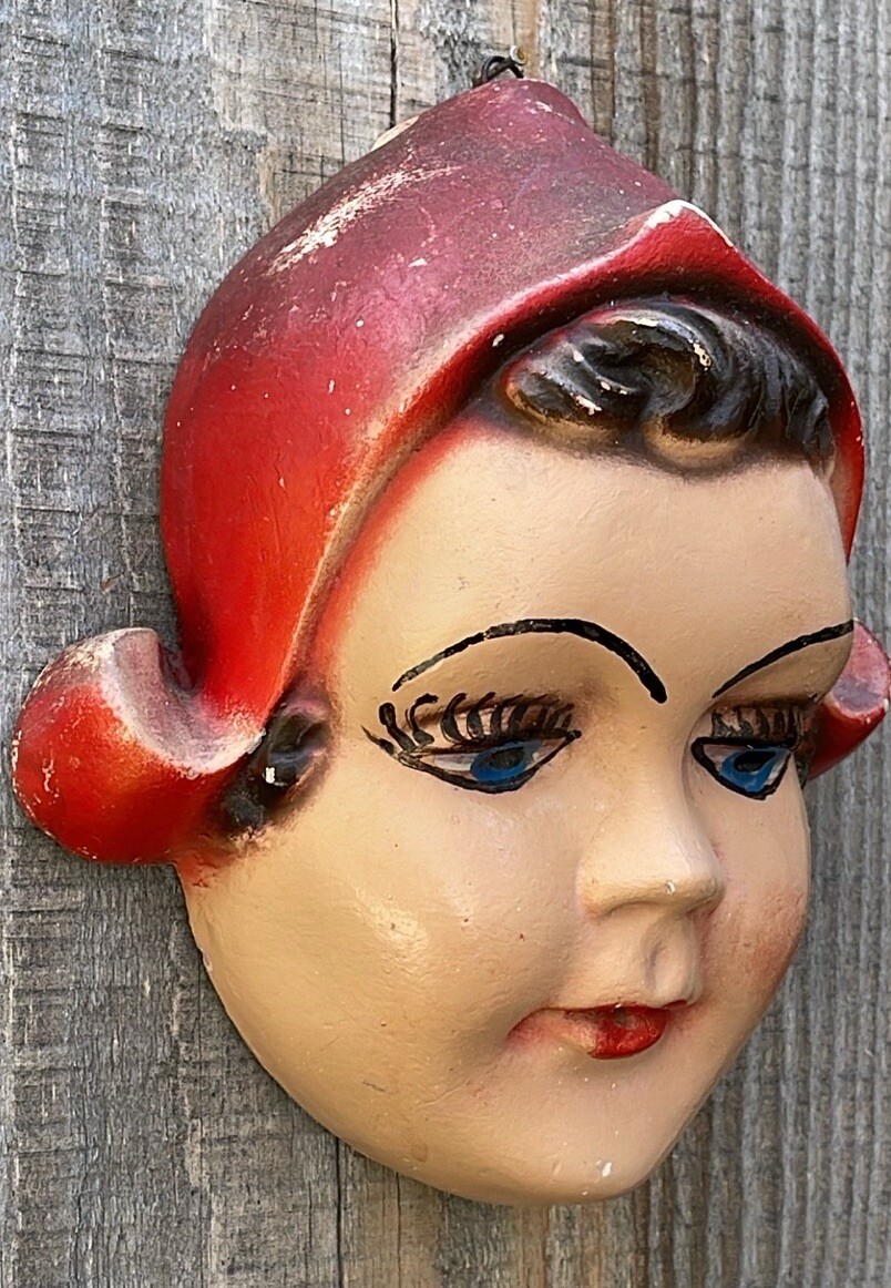Vintage String Holder Chalkware Dutch Girl Or Little Red Riding Hood