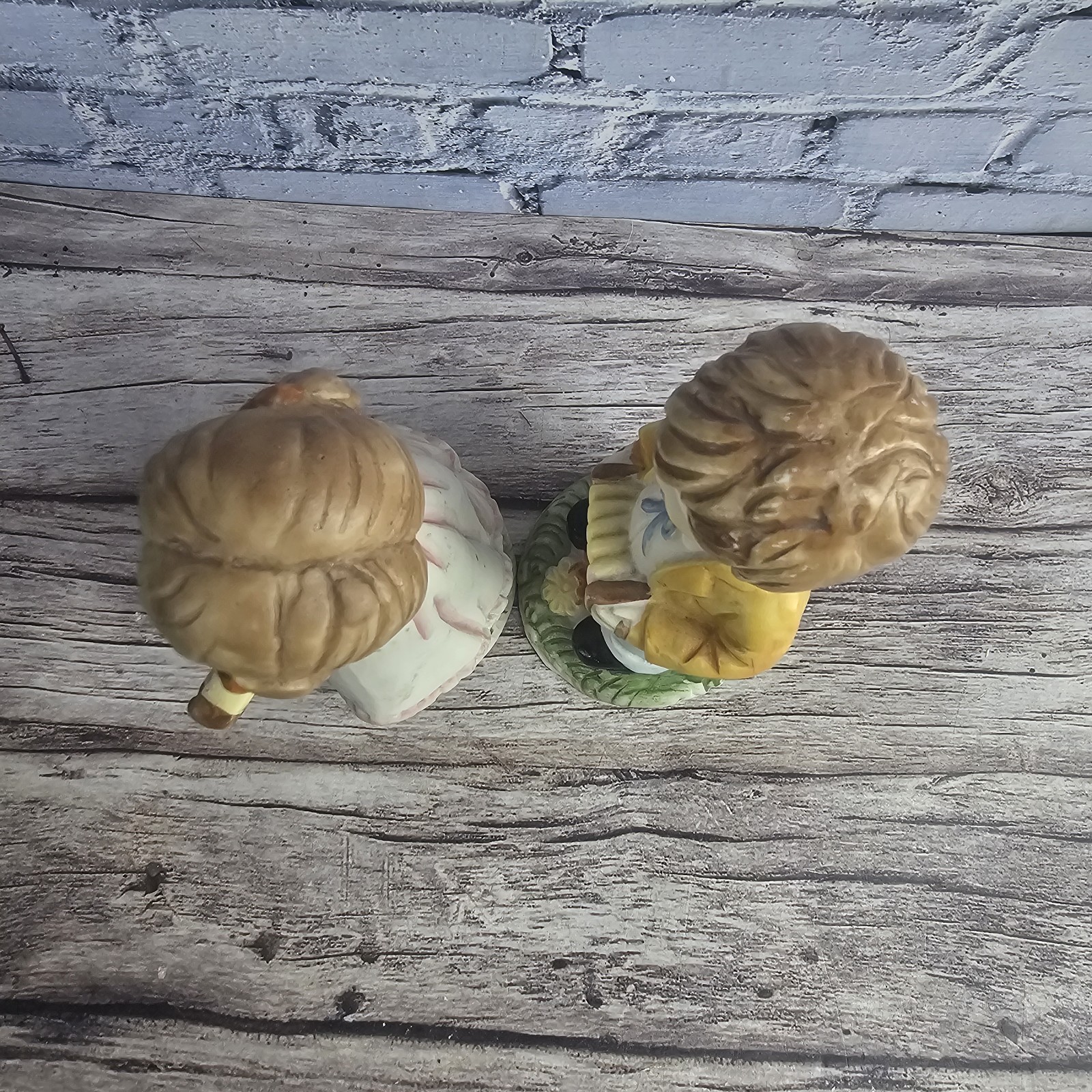 Vintage Porcelain Figurines Pair Boy w/ Accordion & Girl w/ Harp Lyre