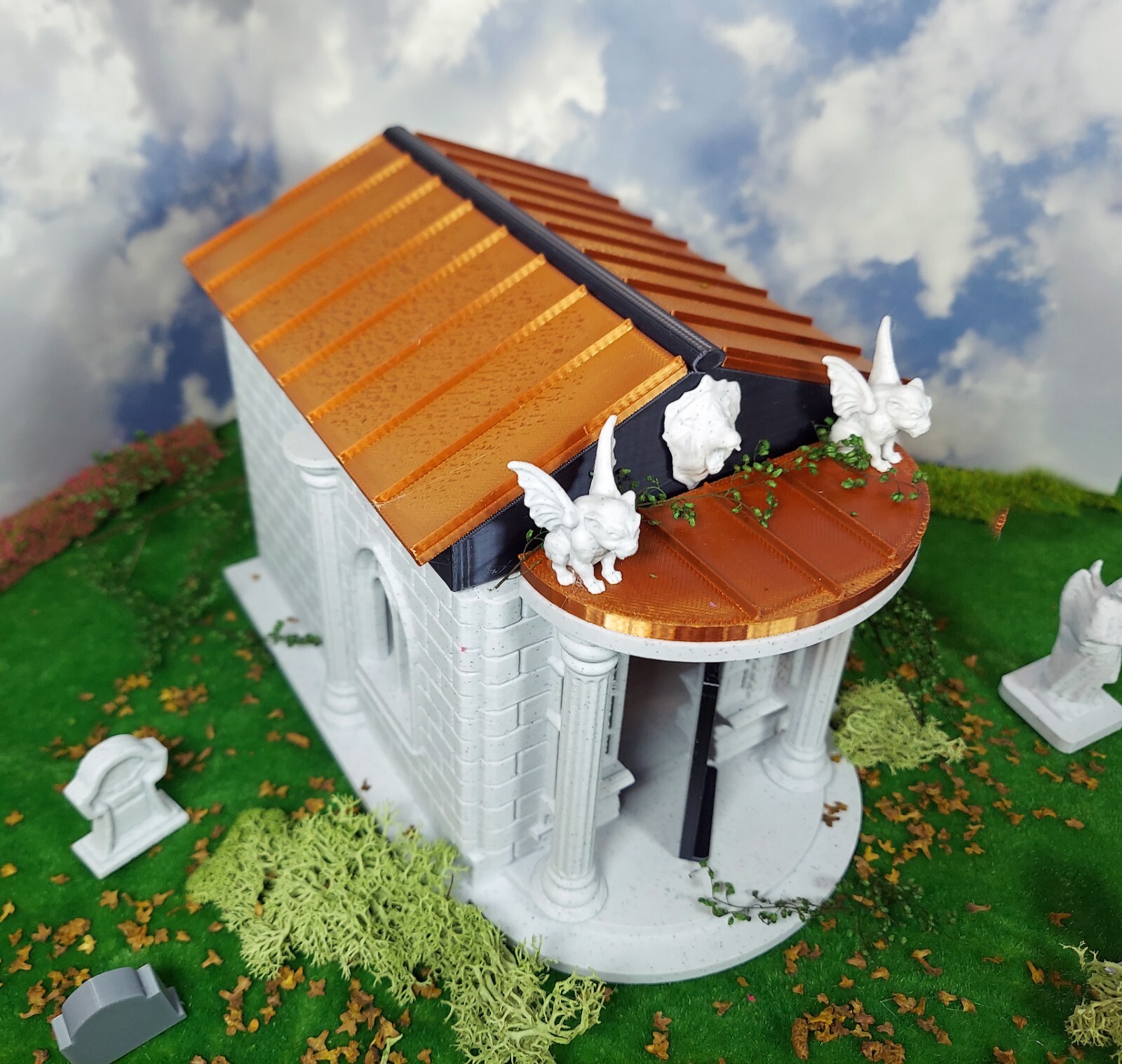 3d printed crypt. 1:24 scale (half scale) fine detail in four colors with coffin