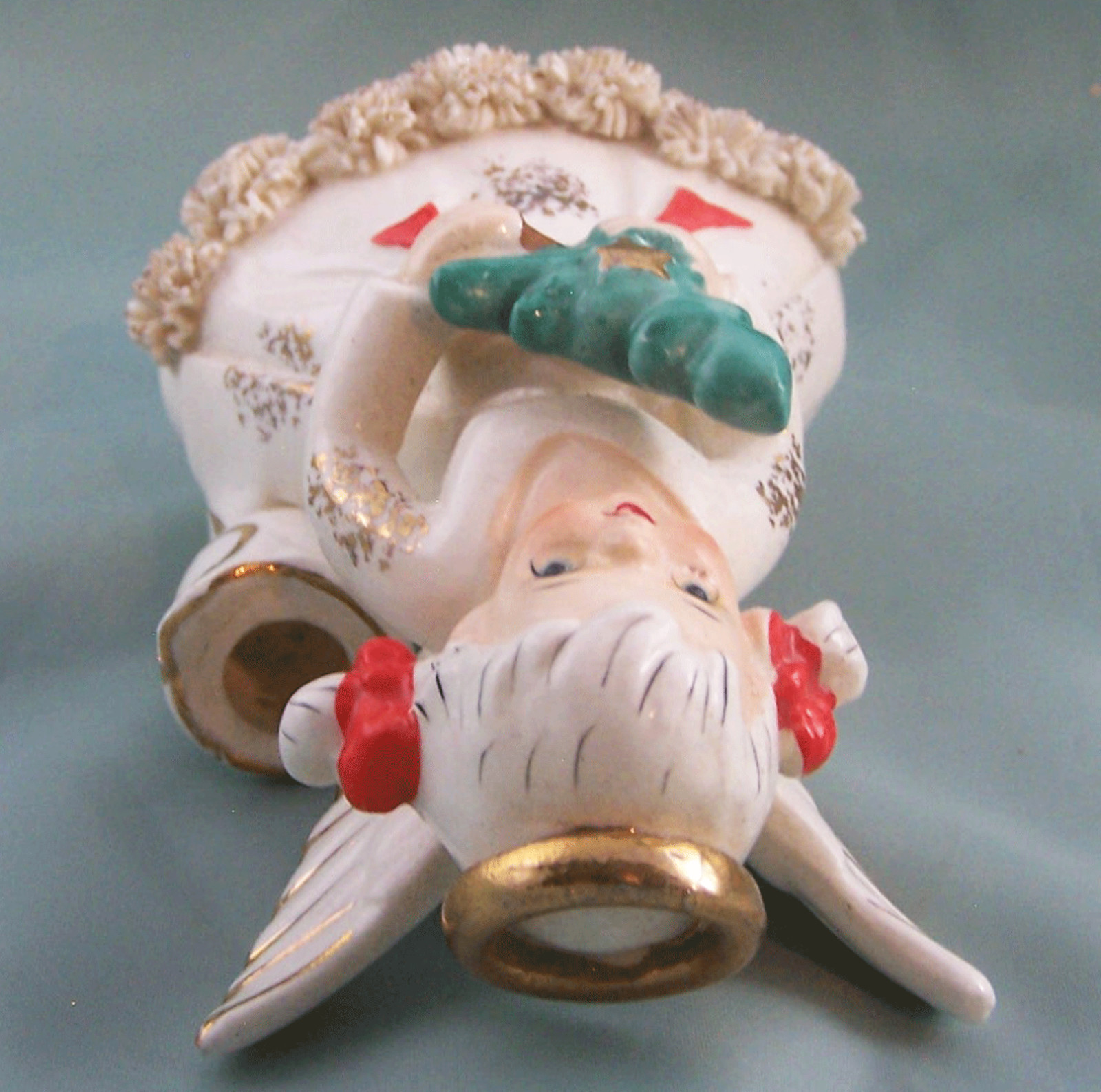 Vtg. Ucago Spegetti Angel 5″ w/ Christmas Tree and Star Figurine Candleholder