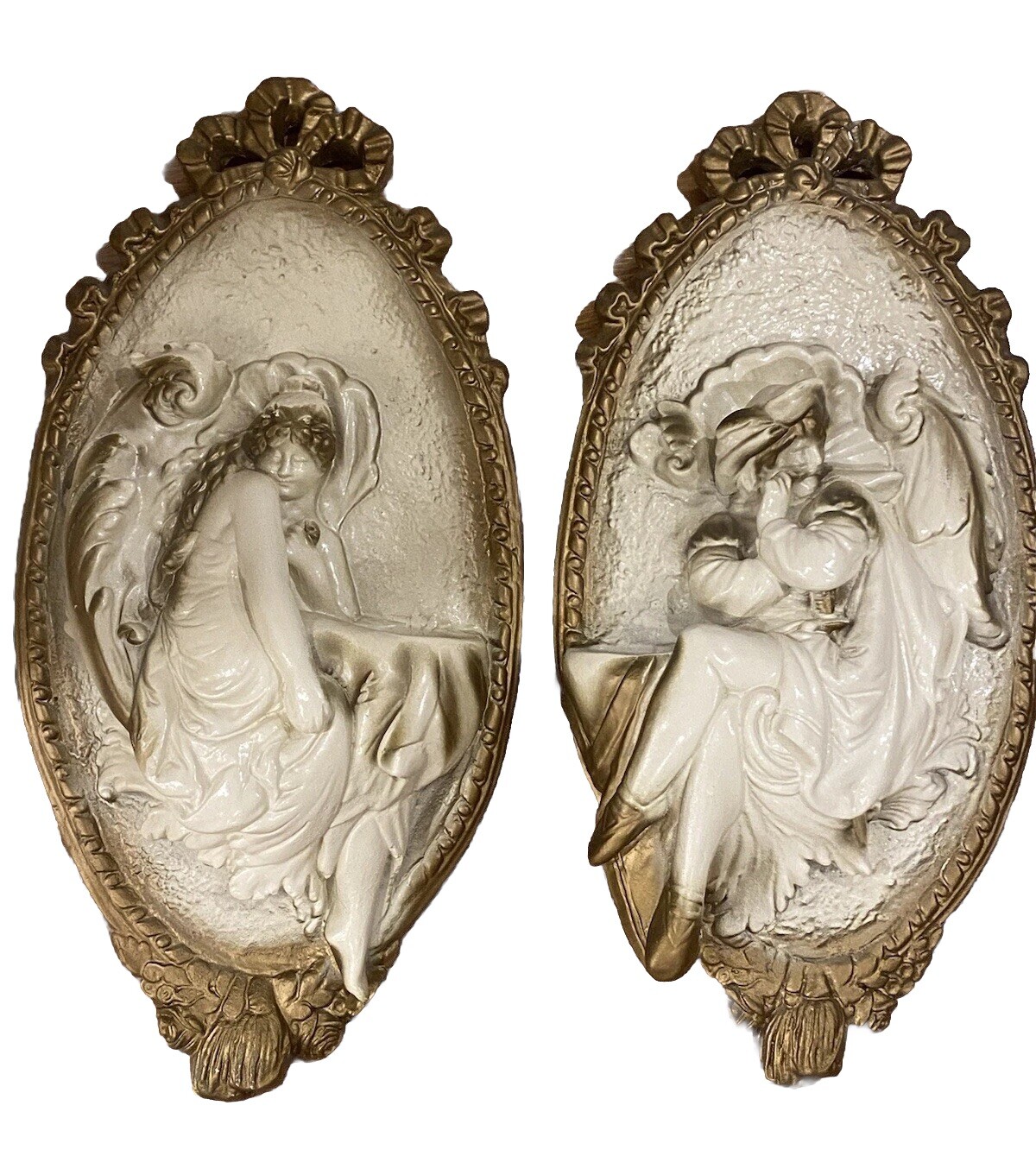 Renaissance Style 3 D White Plaques – a Pair