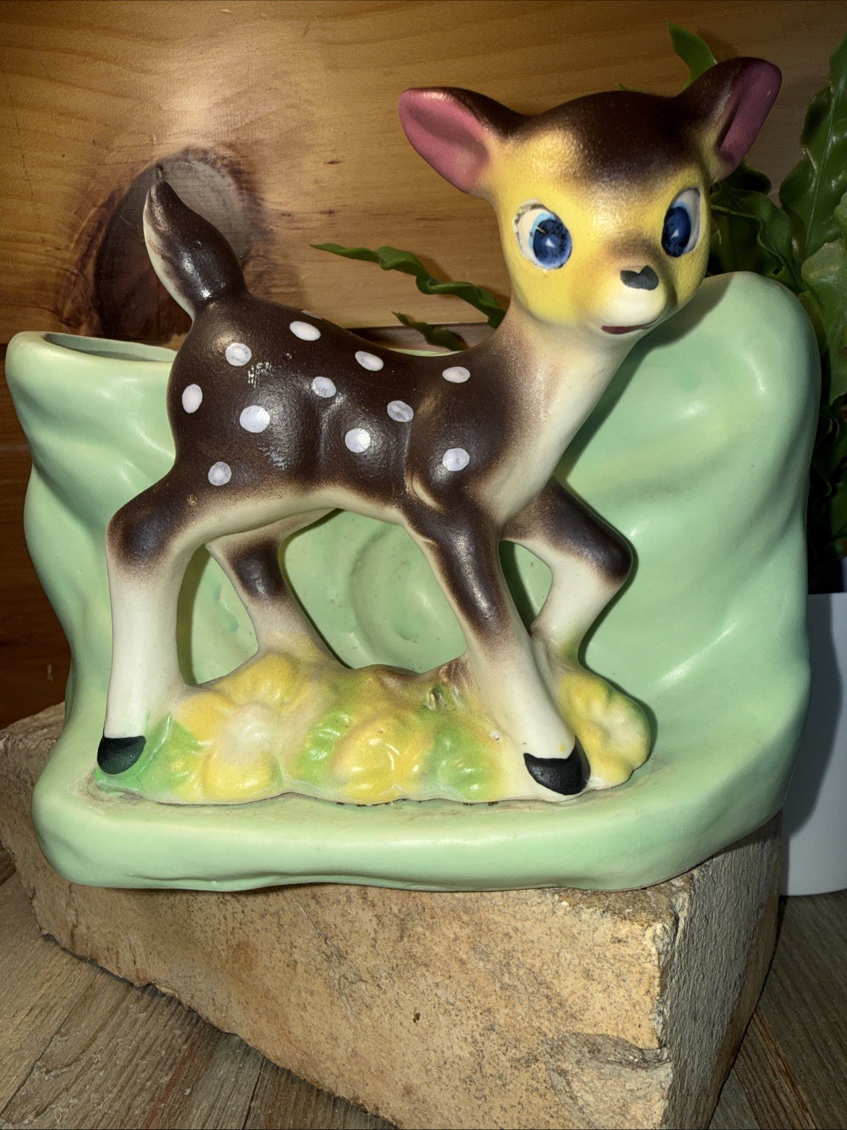 Vintage Inarco Napco Deer Planter Green Bambi Inspired Fawn MCM Kitsch #FB1667