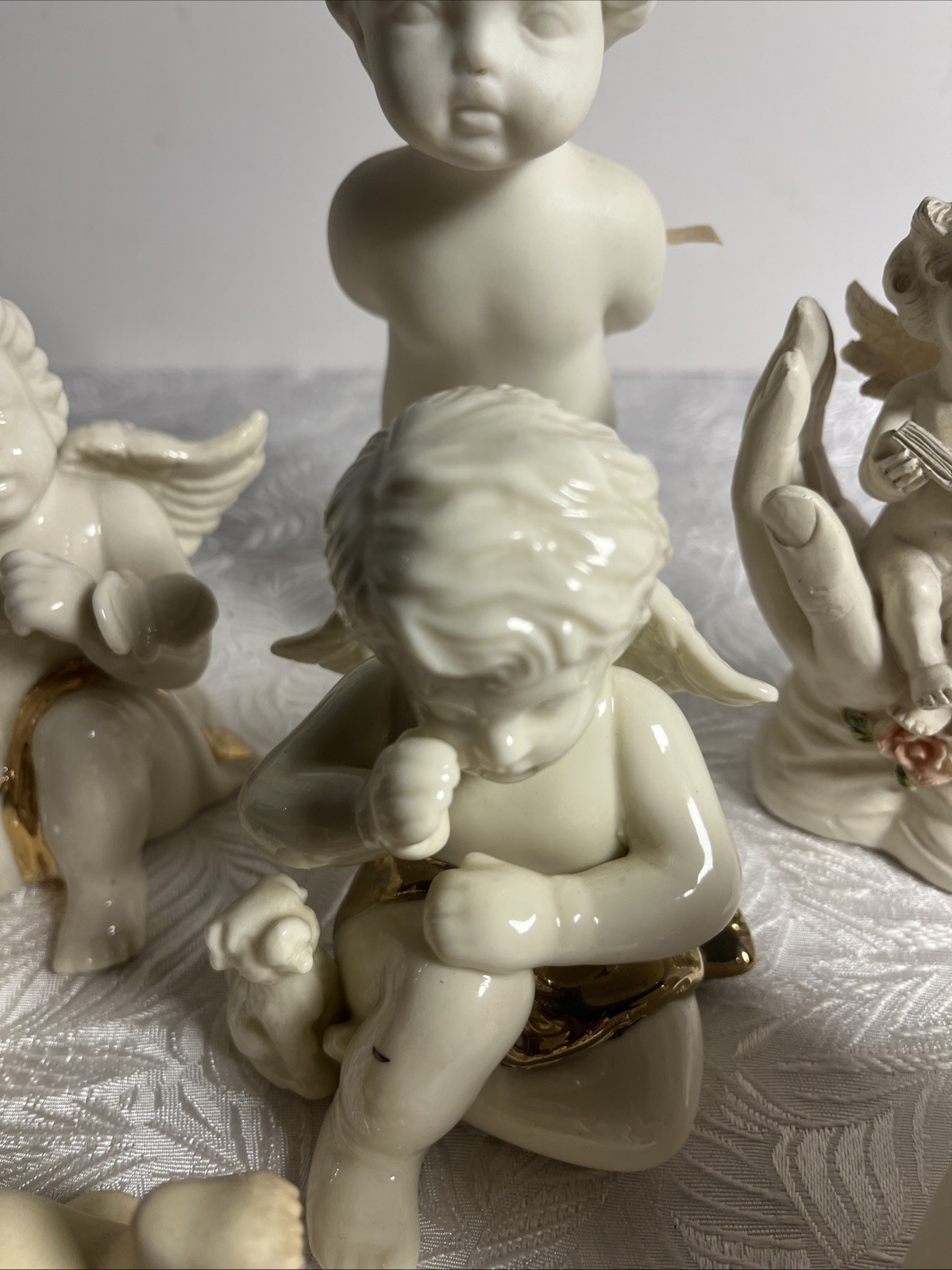 lot 7 VTG WHITE PORCELAIN CERAMIC CHERUB ANGEL