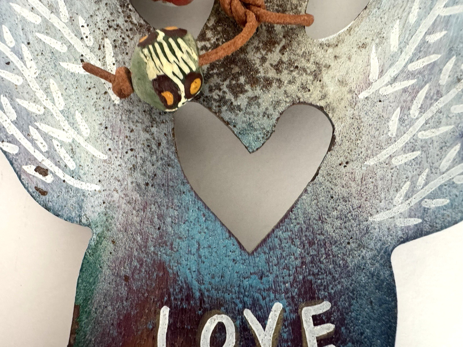 Jes Maharry Angel + Star Rustic Metal Sculpture Love Peace Beads Signed 2019