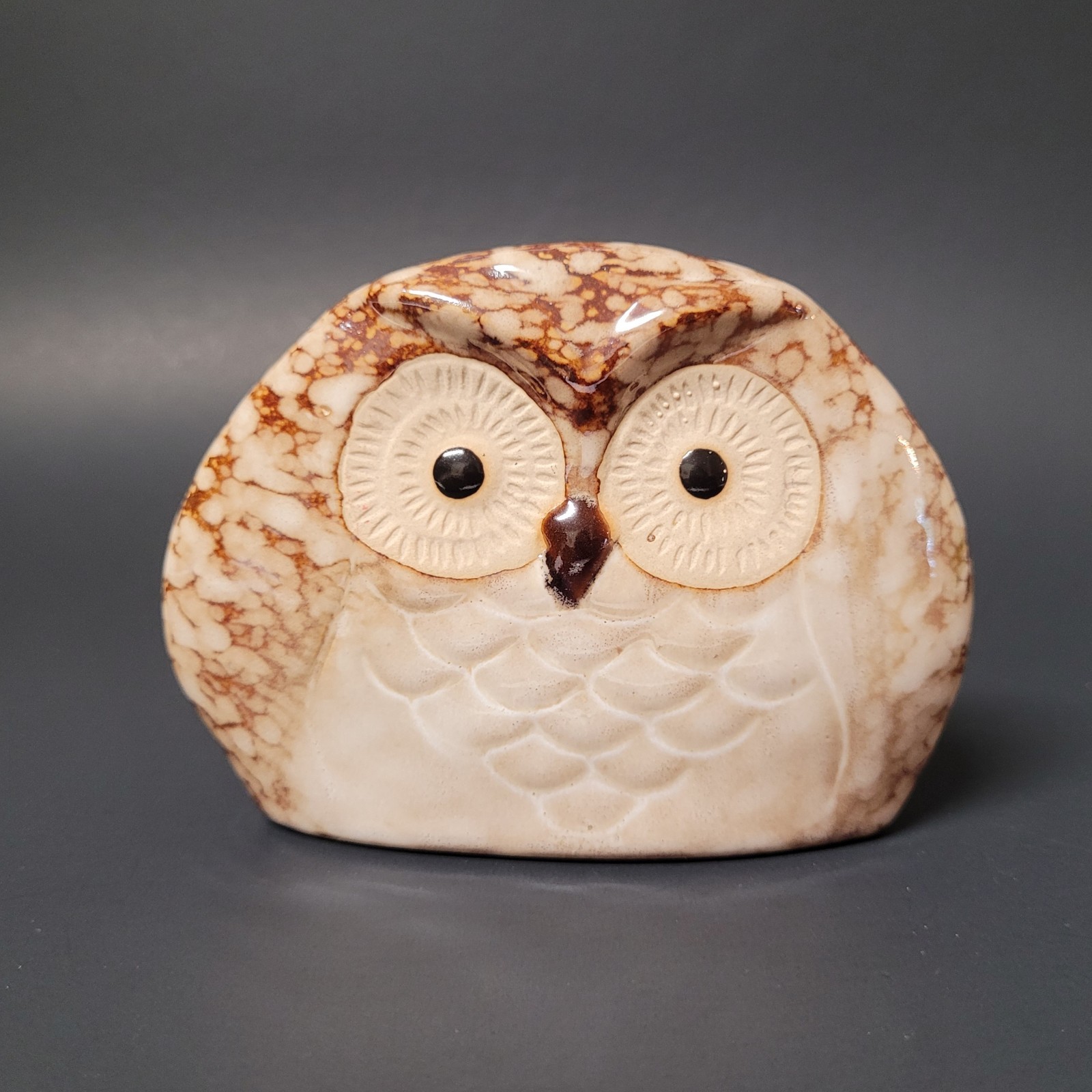 Set of 2 Small Ceramic Owls with Speckled Glaze Red Orange Brown Tan 3″ Tall