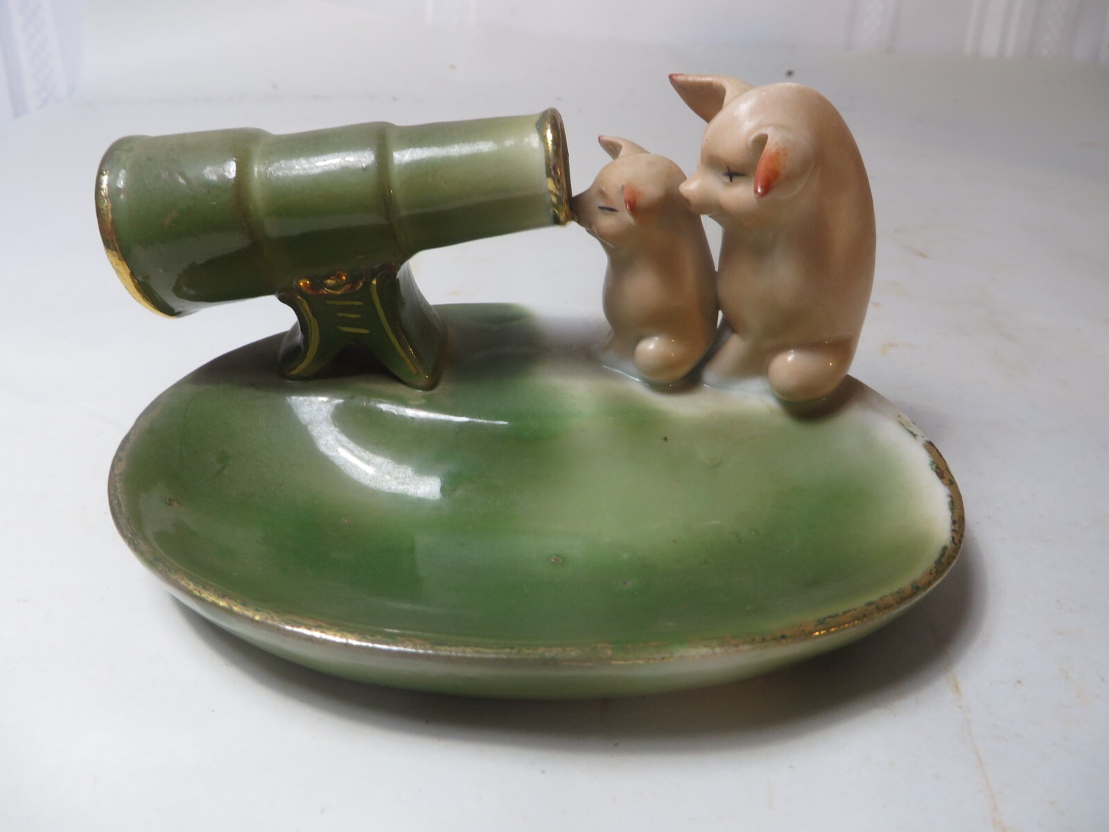 RARE ANTIQUE GERMAN PIG FAIRING PIGS LOOKING INTO CANON PIN DISH