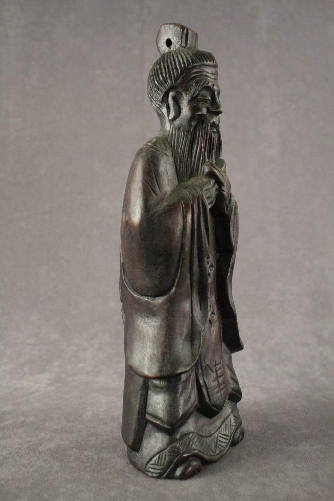 Vintage Asian Art Wood Carving Chinese Scholar in Formal Robes 11.75″ Tall