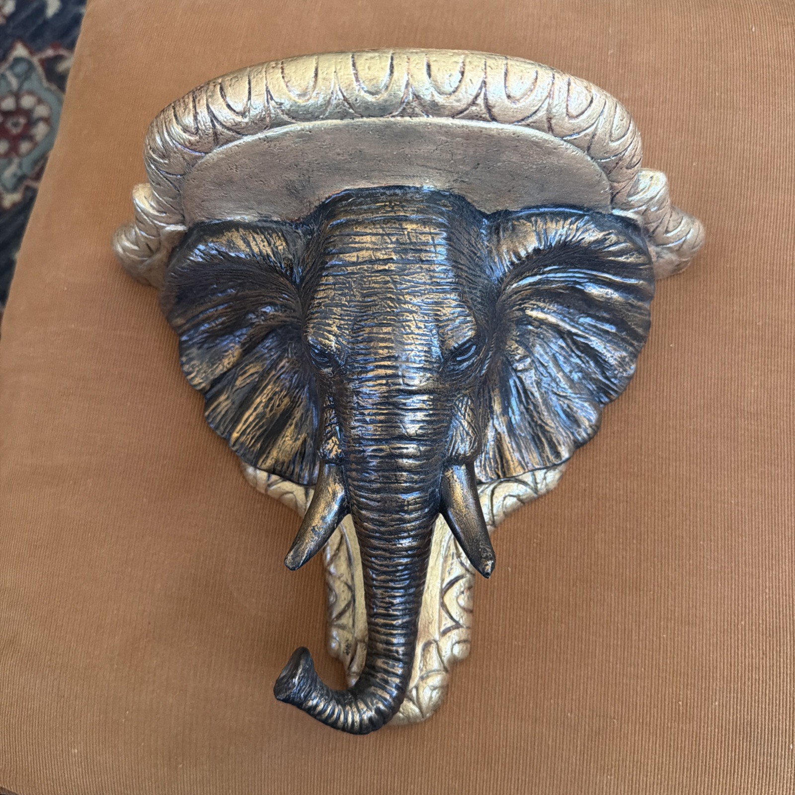 Vintage Elephant Head Shelf Bust Hanging Wall Decor Mount Ceramic Trunk Up Luck