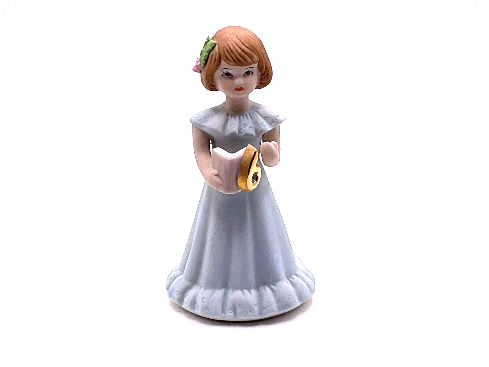 Enesco 1981 Growing Up Birthday Girls Age 6 Brown Hair/Blue Dress