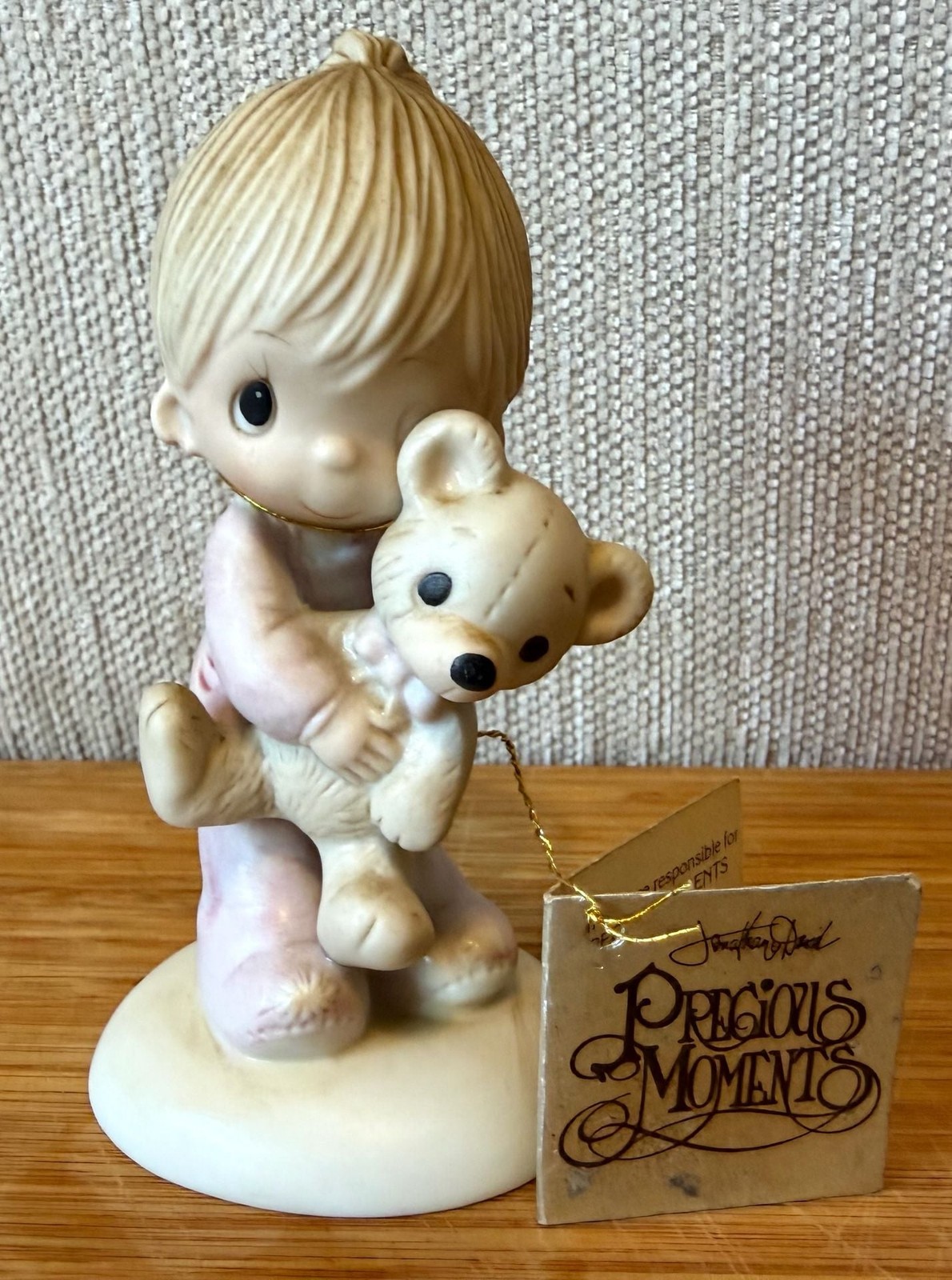 Precious Moments Jesus Loves Me Boy Holding Teddy Bear Figurine 1977 Jonathan &