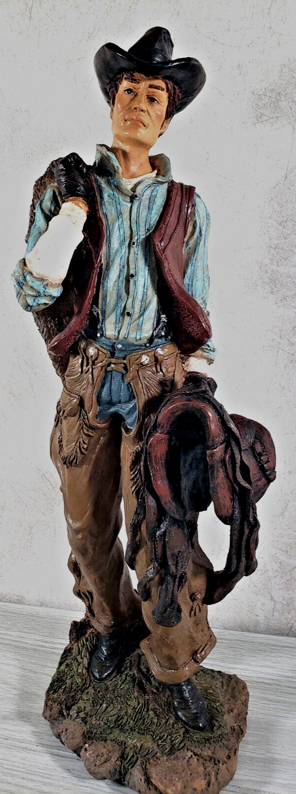 Montana Cowboy Figurine Handmade Statue Sculpture Size 18″ Tall x 6″ Wide VTG