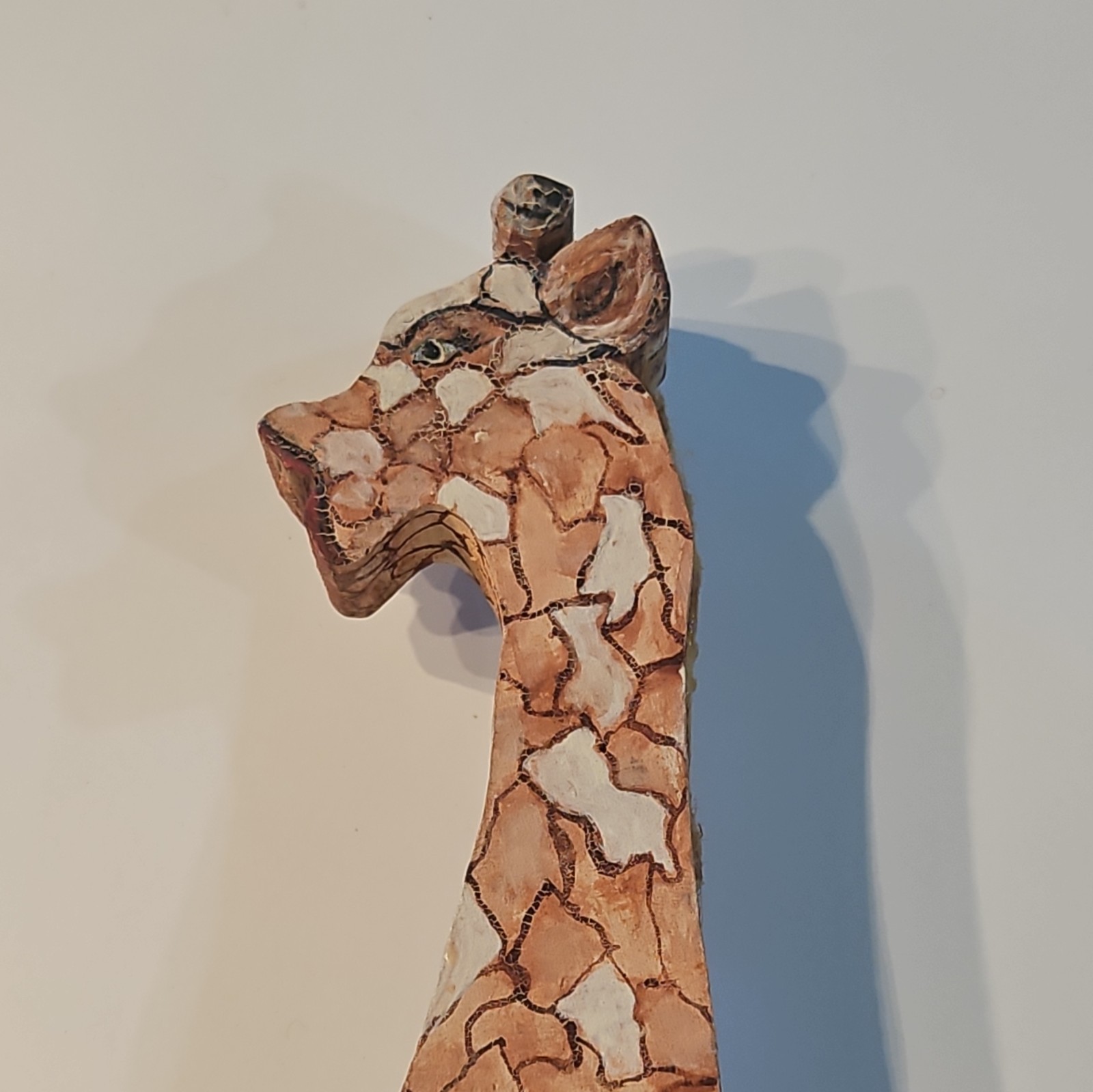Hand-Painted Wooden Giraffe Figurine Brown Beige Painted Finish Animal Decor