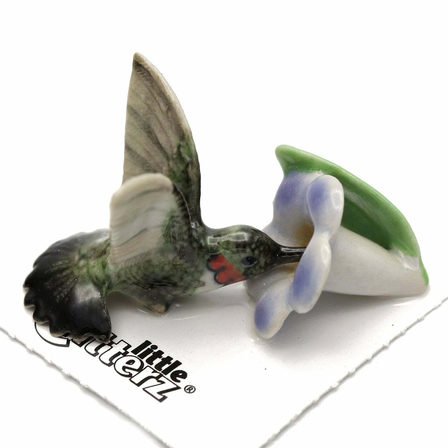 Little Critterz Hummingbird on Flower “Ruby” – miniature porcelain figurine