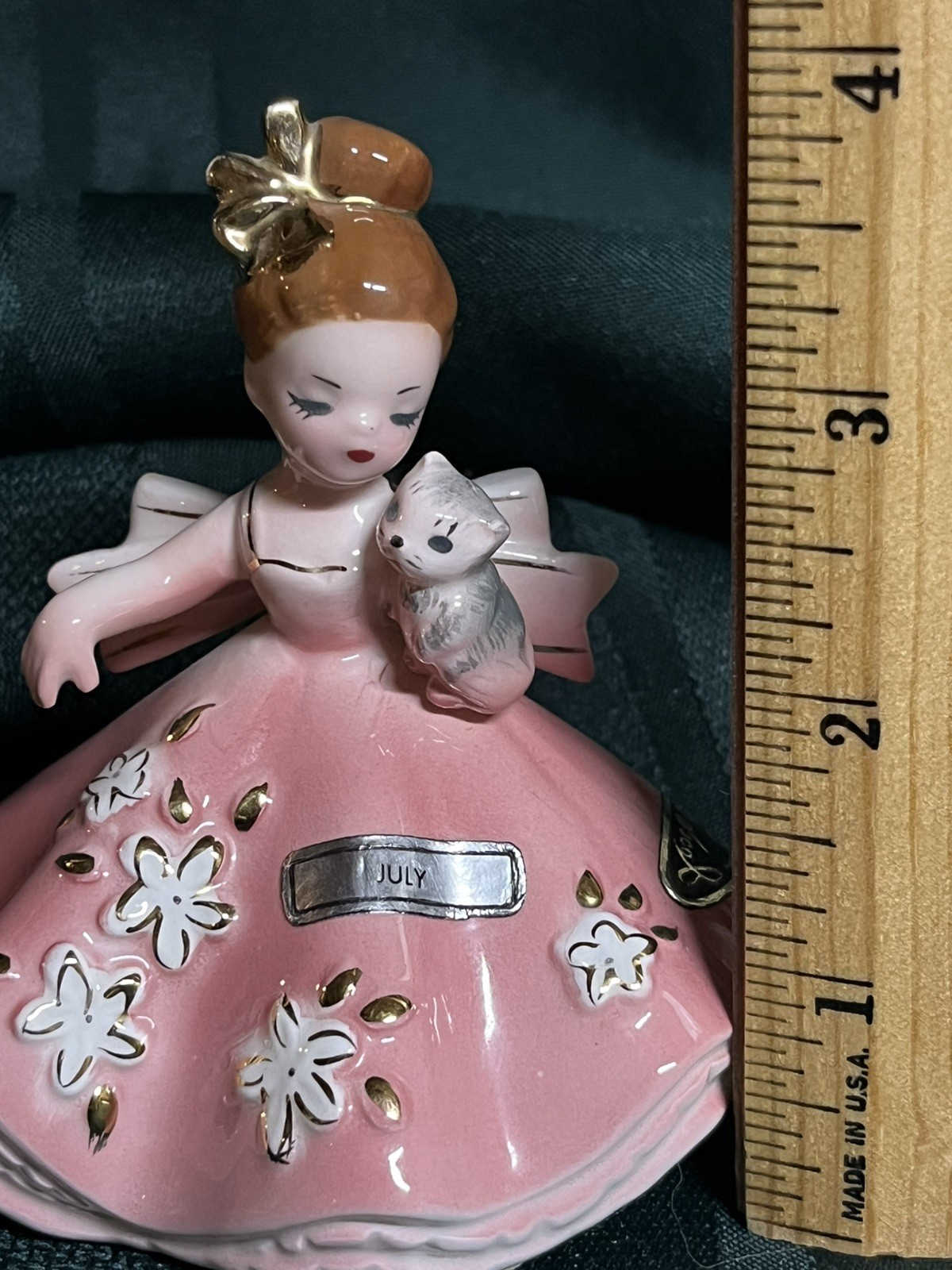 Vintage Josef Originals Doll of the Month Series July Pink Dress w/ Grey Kitten