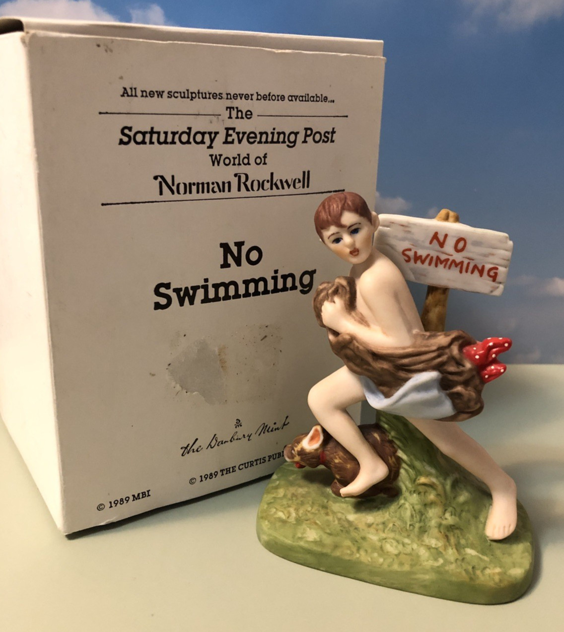 Norman Rockwell NO SWIMMING 4″ Vintage 1989 Figurine Danbury Mint Boxed