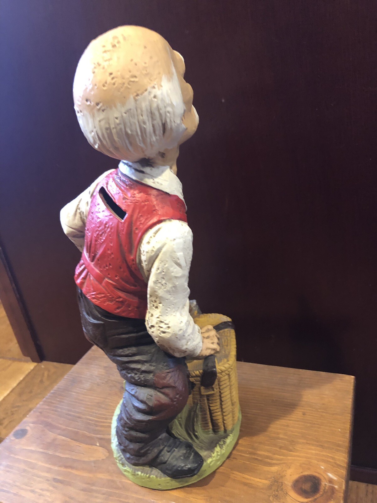 Vintage FISHING Old Man Figurine Bank 12.5″H Fisherman Boot Hill Wax Museum