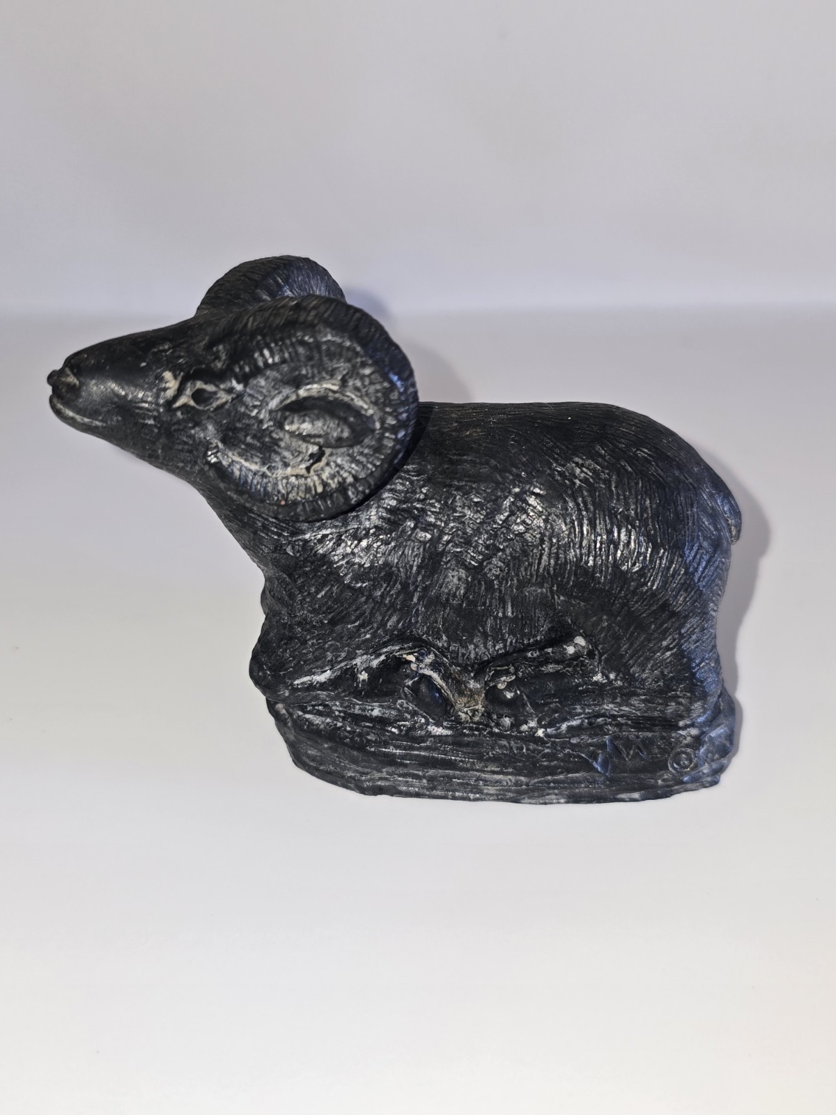 Wolf Sculptures Handmade Stone Ram Figurine Black Small for Any Room