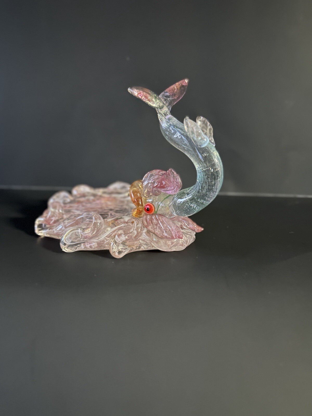 ZBS Czech Bohemian Art Glass Stanislav Halama Koi Fish Figurine Bowl Sculpture