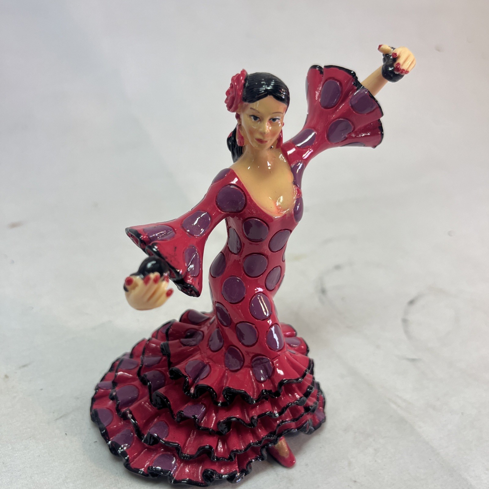 Barcino Dancing Figurine 5 Inch Flamenco Dancer Fuchsia Dress Polka Dot