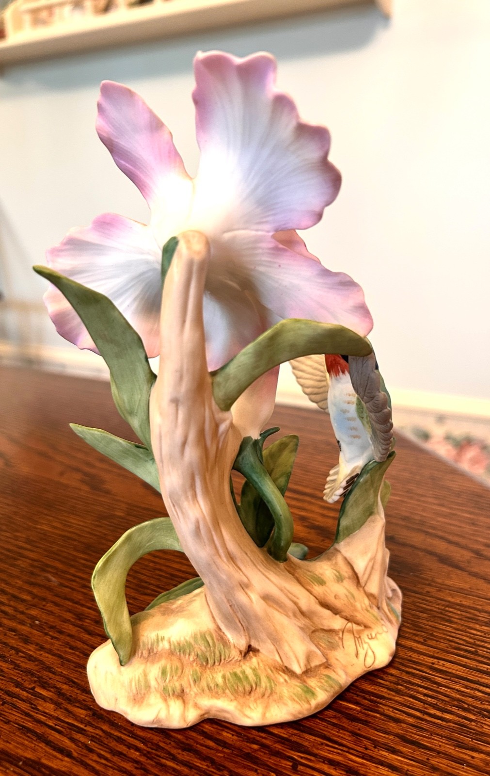 1985 Hummingbird & Orchid Masterpiece Bone China Figurine signed by Mizuno Homco
