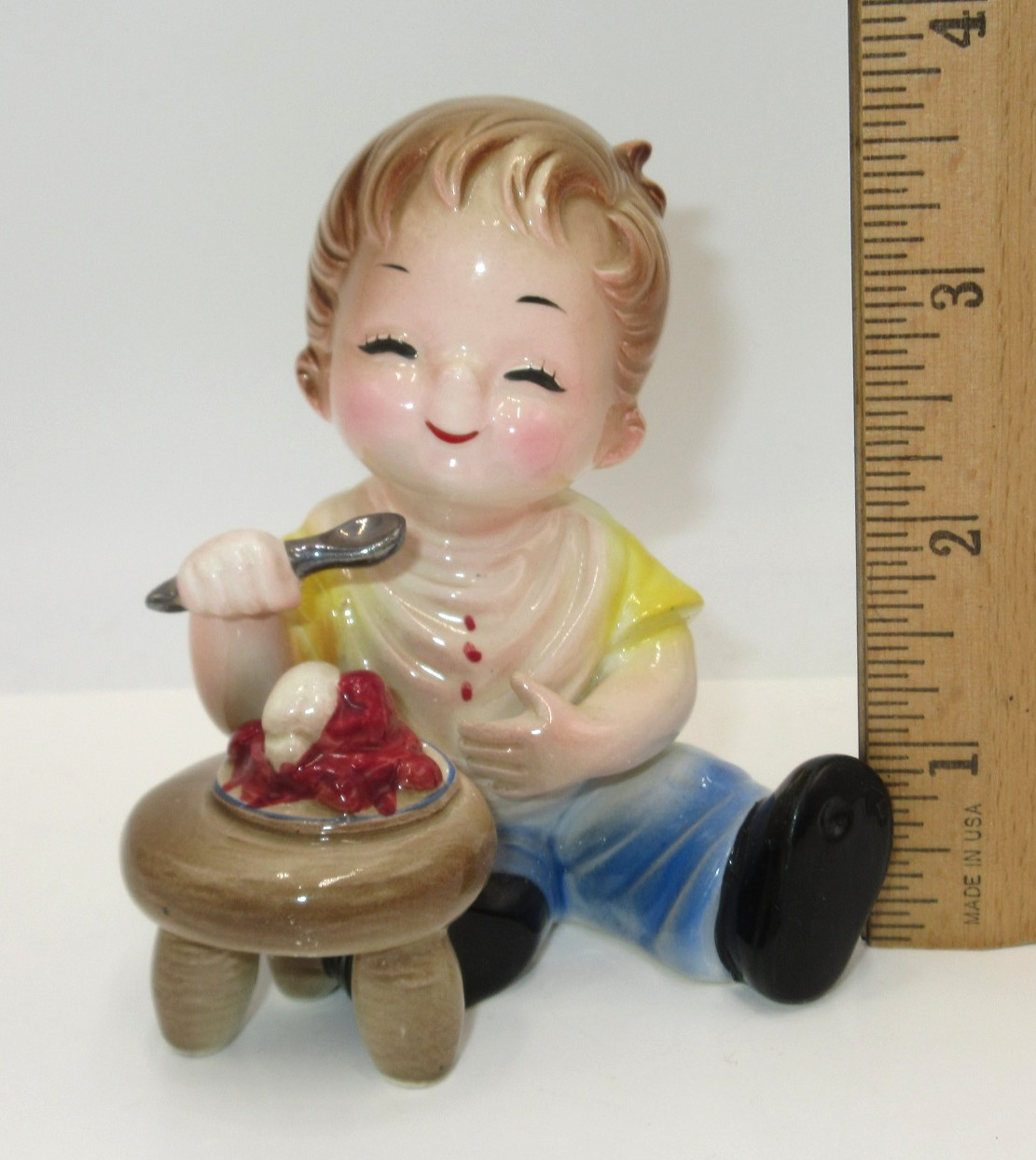 Josef Originals Happiness is Series Child Eating Strawberry Shortcake Cherry Pie