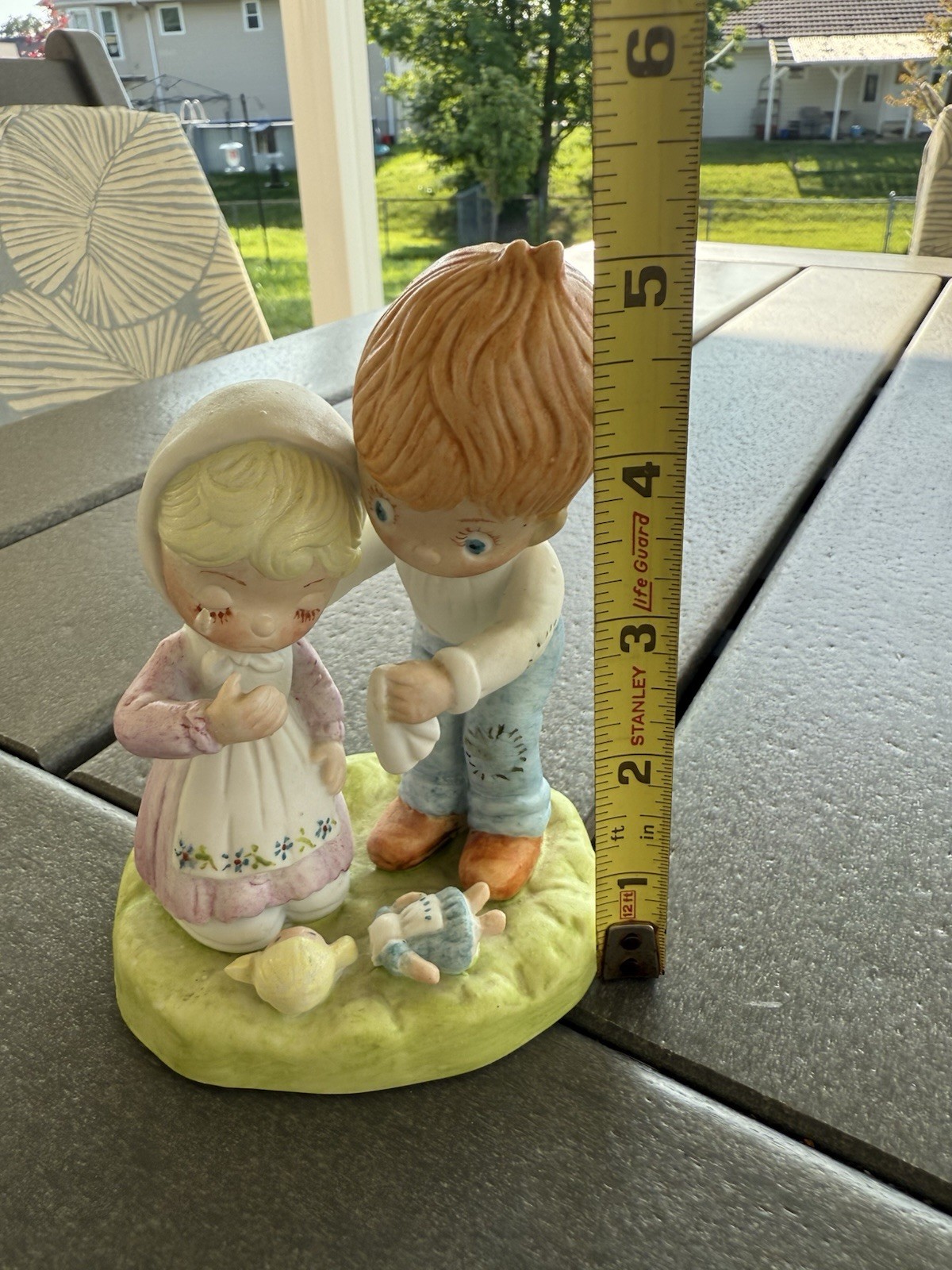 Hand Painted Figurine Statue Boy Wiping Girl’s Tears 5”x 3” Hobbiest Made