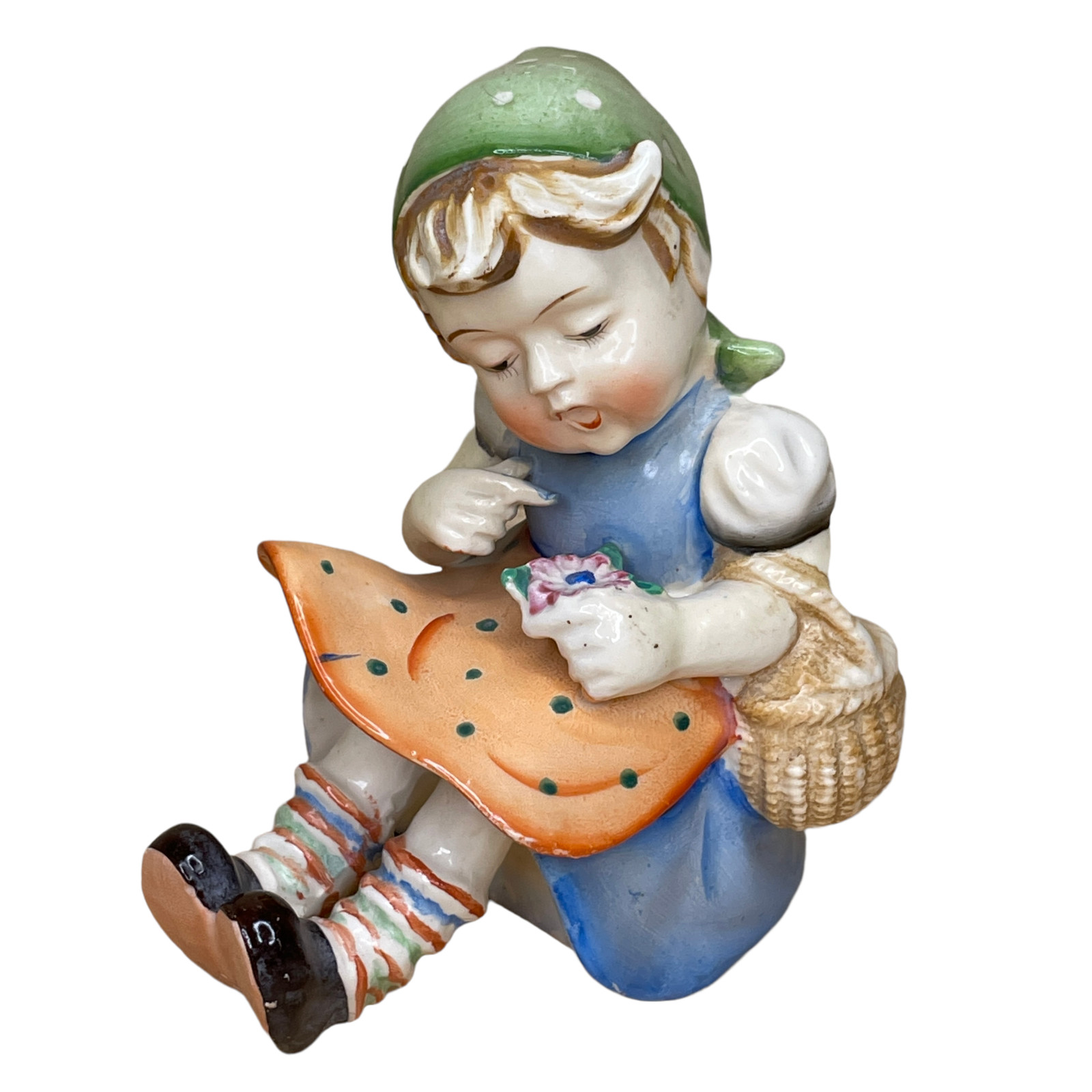 Vintage 1950s Napco Napcoware Japan x6731 Sitting Girl Figurine Flower & Basket