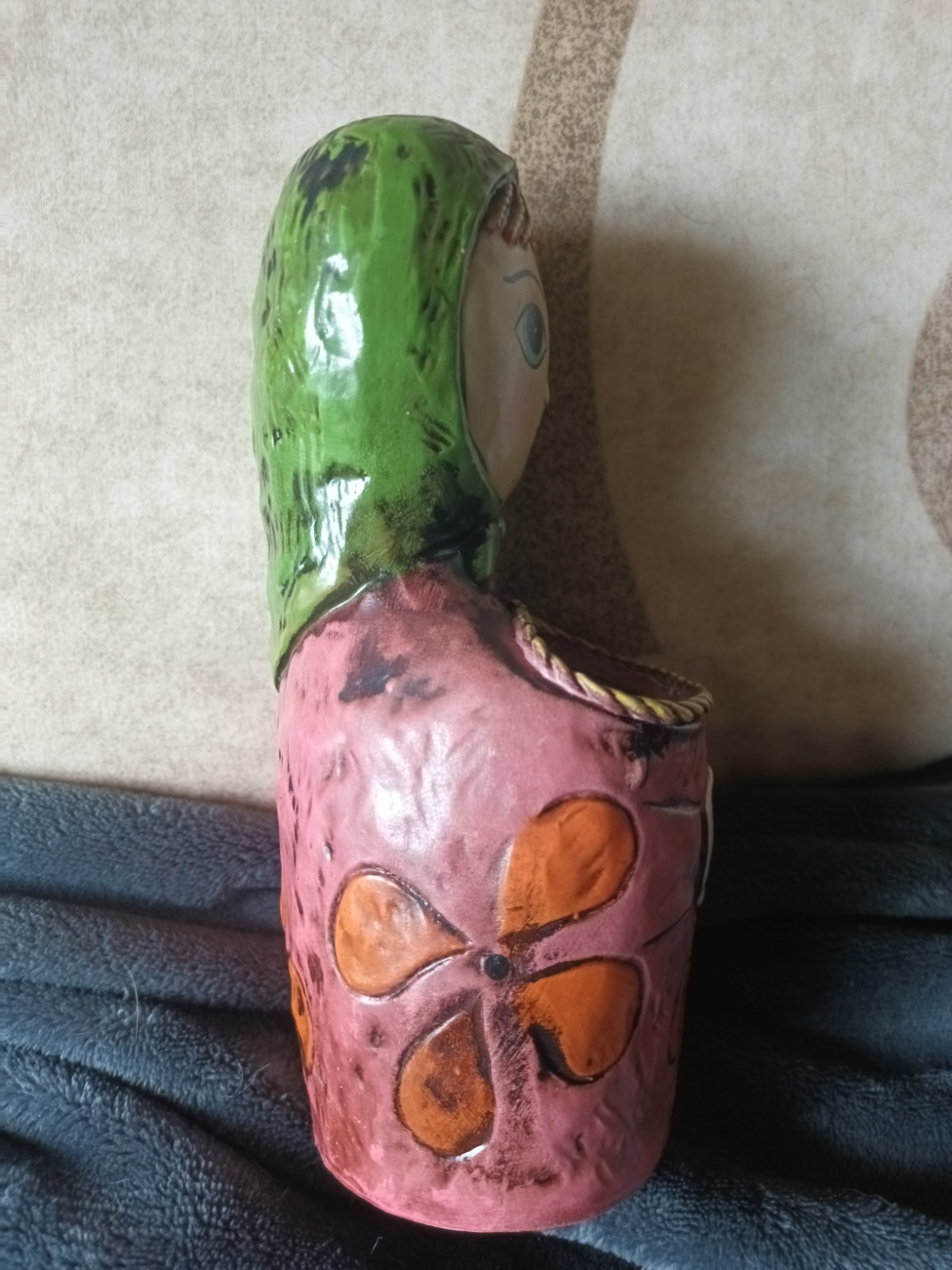 1960s Pride Creations Babushka Paper Mache Plant Holder Wall Pocket