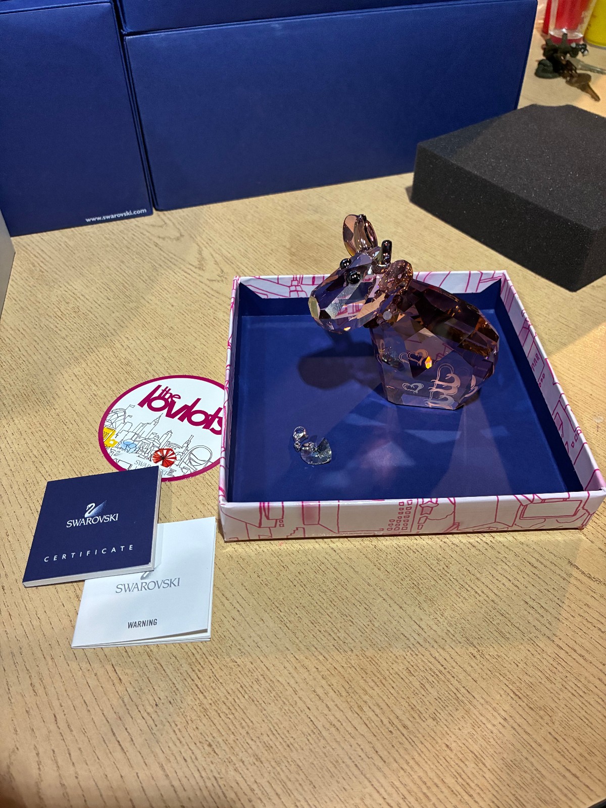 MIB Swarovski Crystal Lovlots Charming Pink Mo Necklace Box 1089201