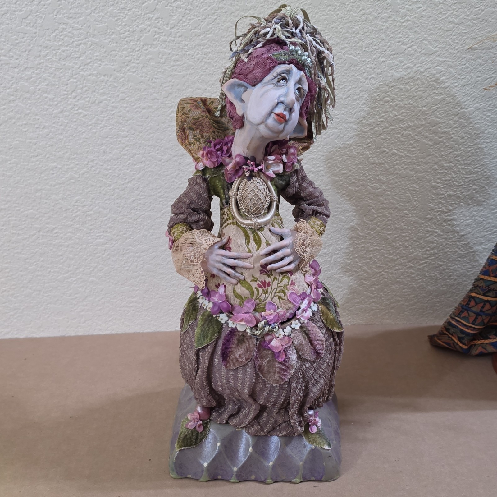 Hand Painted Fantasy Fairy Figurine Resin/Fabric Floral Dress 15″ 2000-2009