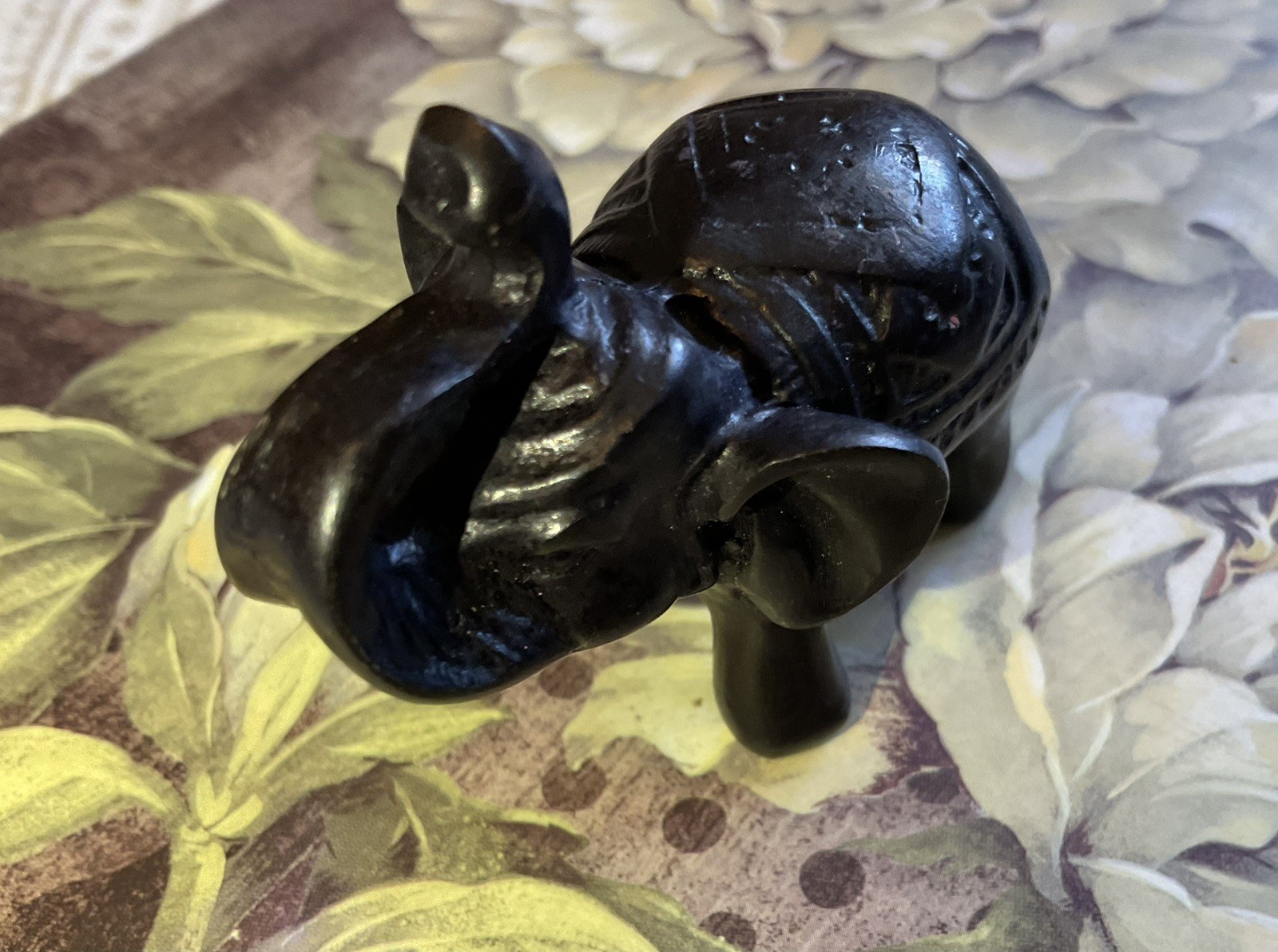 Vintage Black Elephant Miniature Figure from India, Collectible animal 2 x 2”