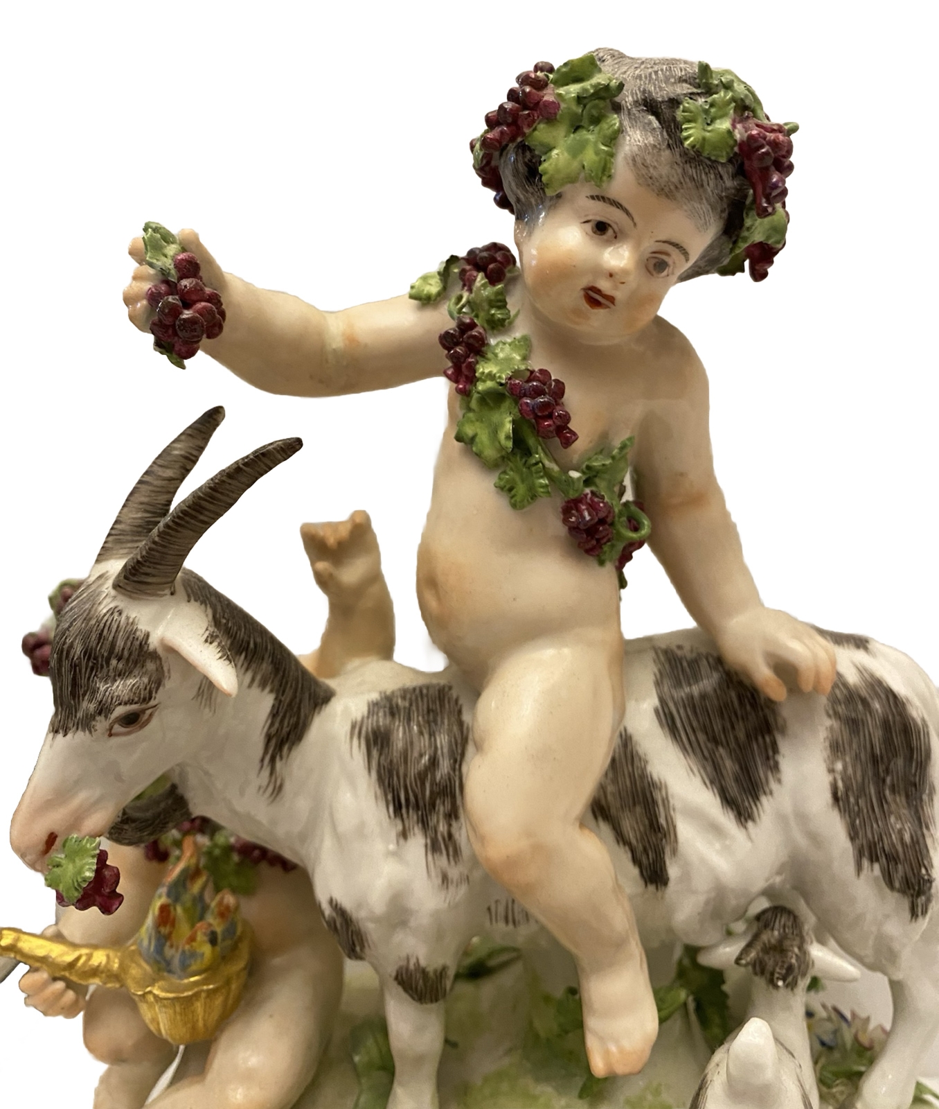 19th CENTURY FRENCH SAMSON PORCELAIN FIGURAL SCULPTURE ~ GOATS PUTTI BACCHUS